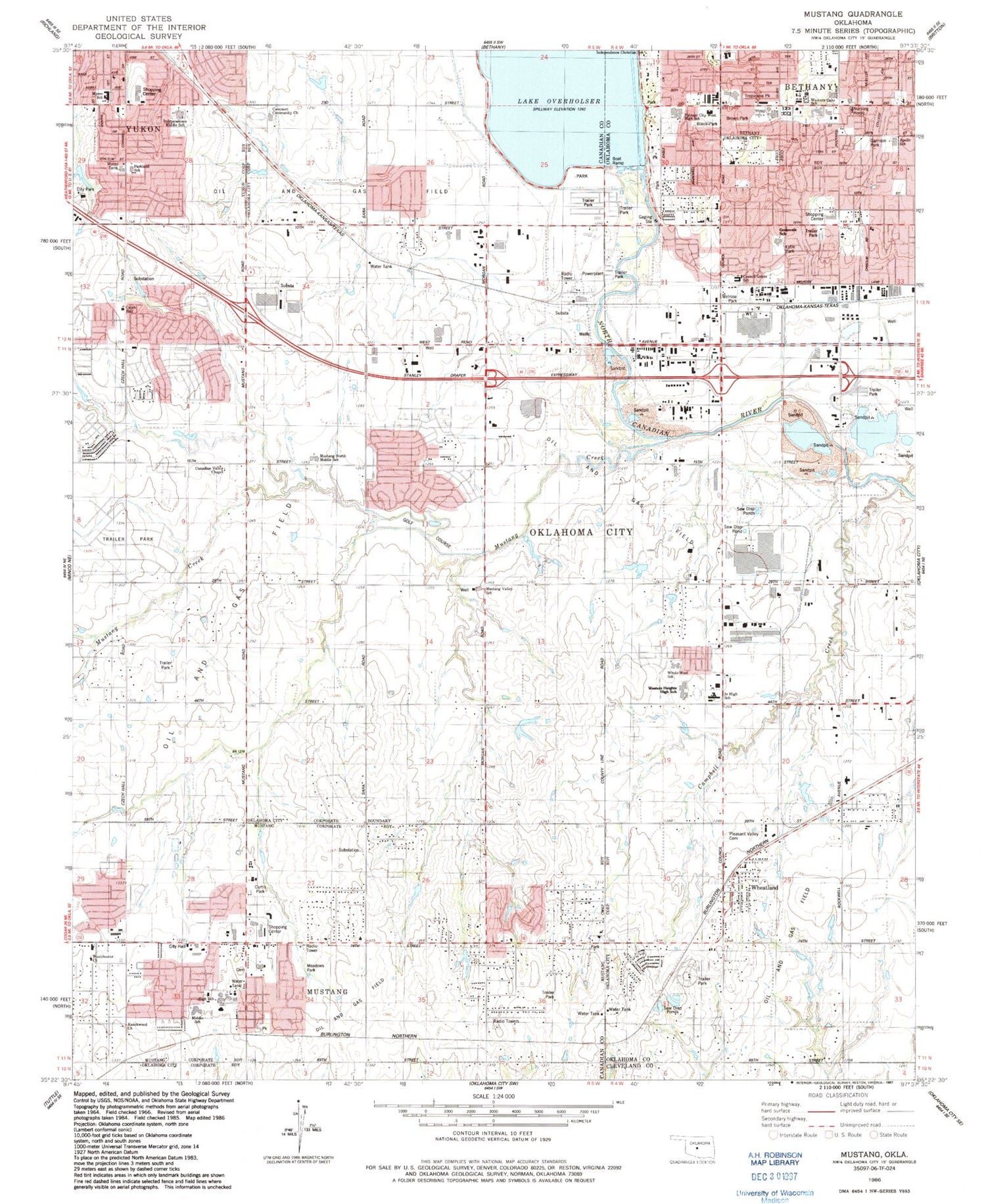 Classic USGS Mustang Oklahoma 7.5'x7.5' Topo Map Image