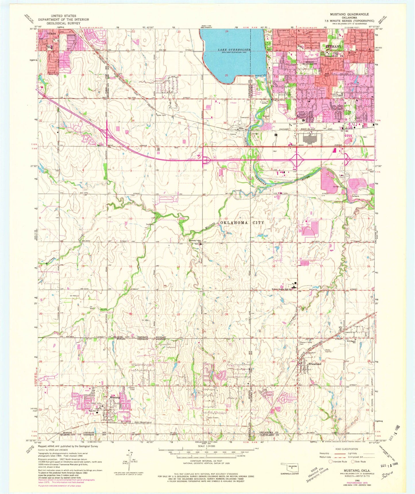 Classic USGS Mustang Oklahoma 7.5'x7.5' Topo Map Image