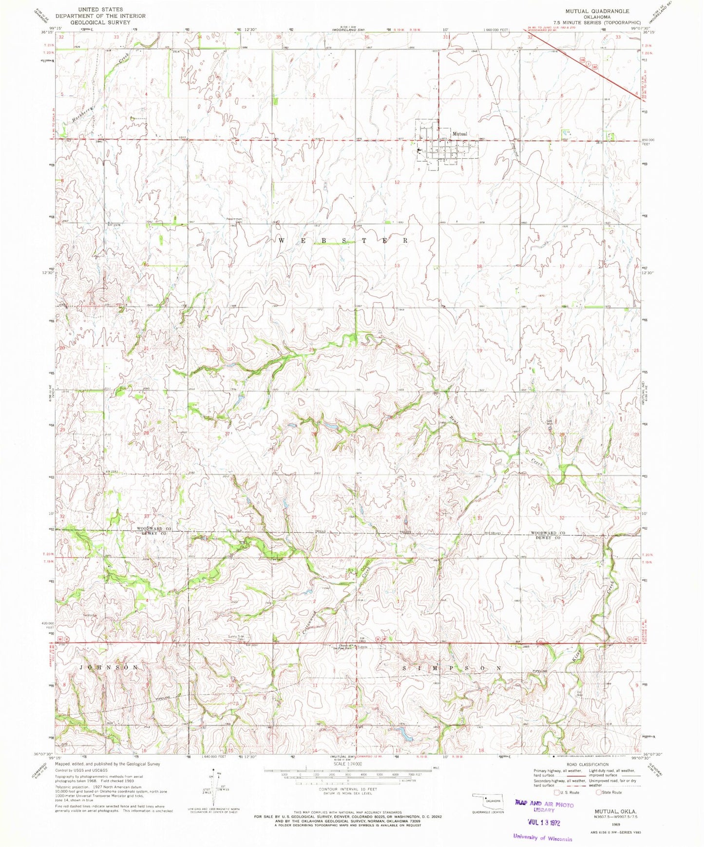 Classic USGS Mutual Oklahoma 7.5'x7.5' Topo Map Image