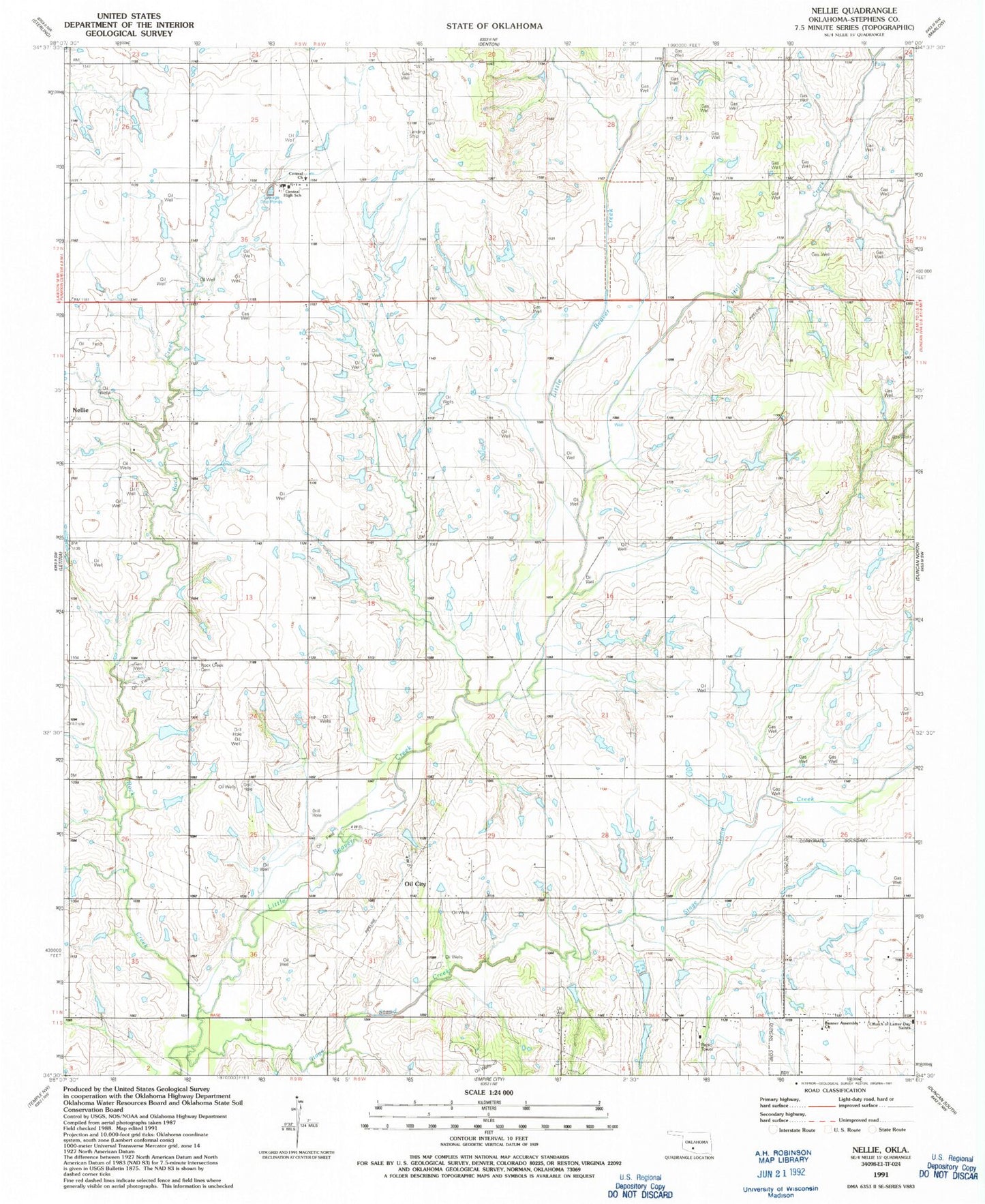 Classic USGS Nellie Oklahoma 7.5'x7.5' Topo Map Image