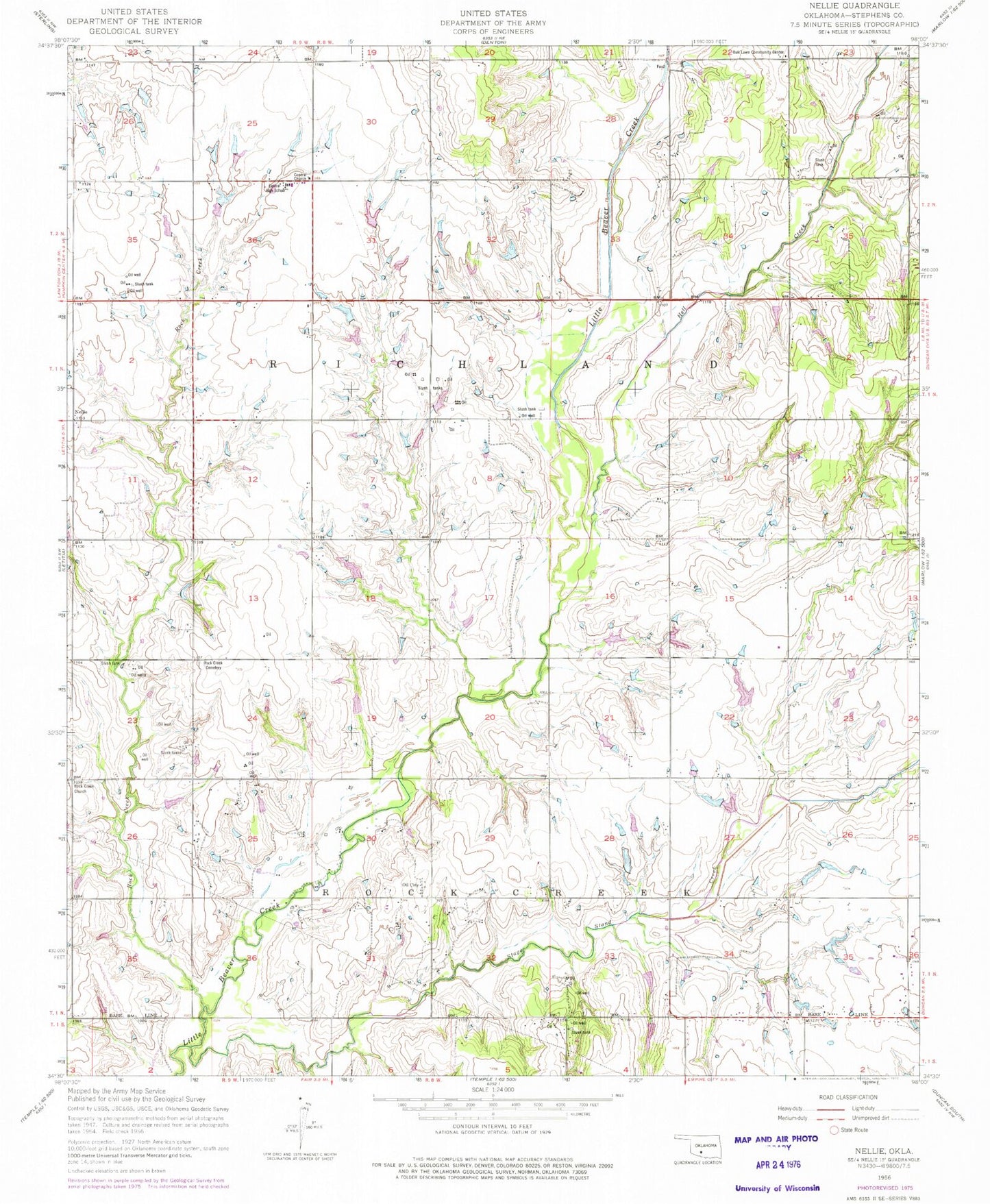 Classic USGS Nellie Oklahoma 7.5'x7.5' Topo Map Image