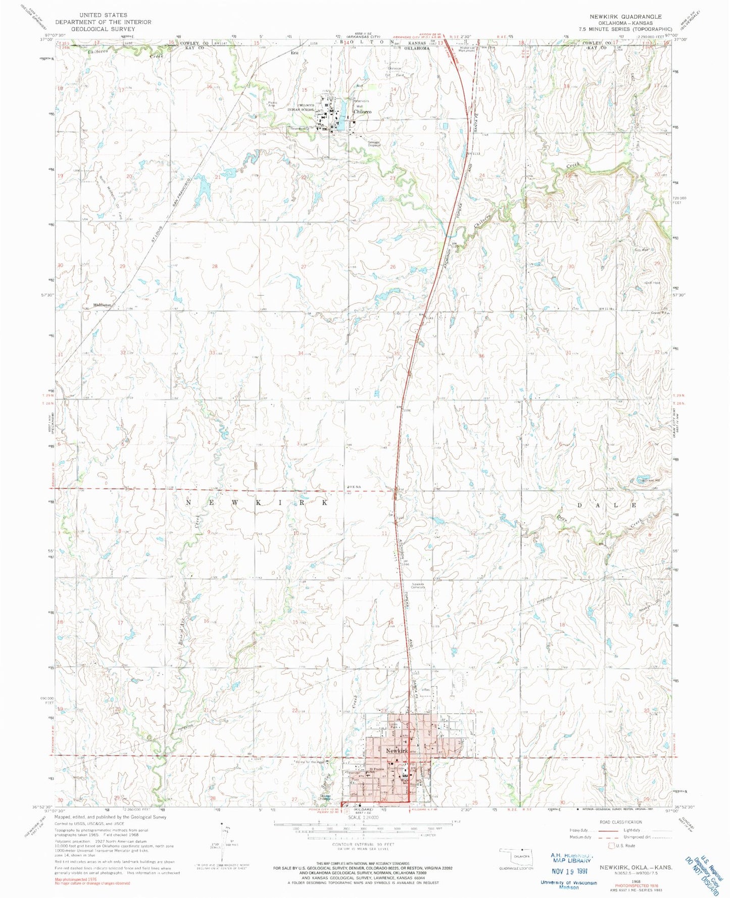 Classic USGS Newkirk Oklahoma 7.5'x7.5' Topo Map Image
