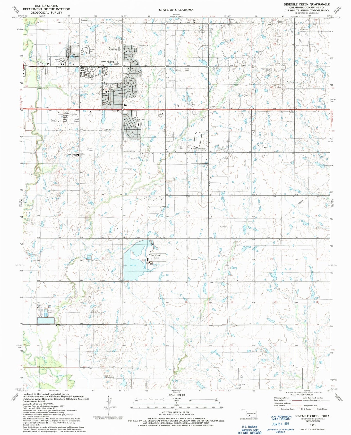 Classic USGS Ninemile Creek Oklahoma 7.5'x7.5' Topo Map Image