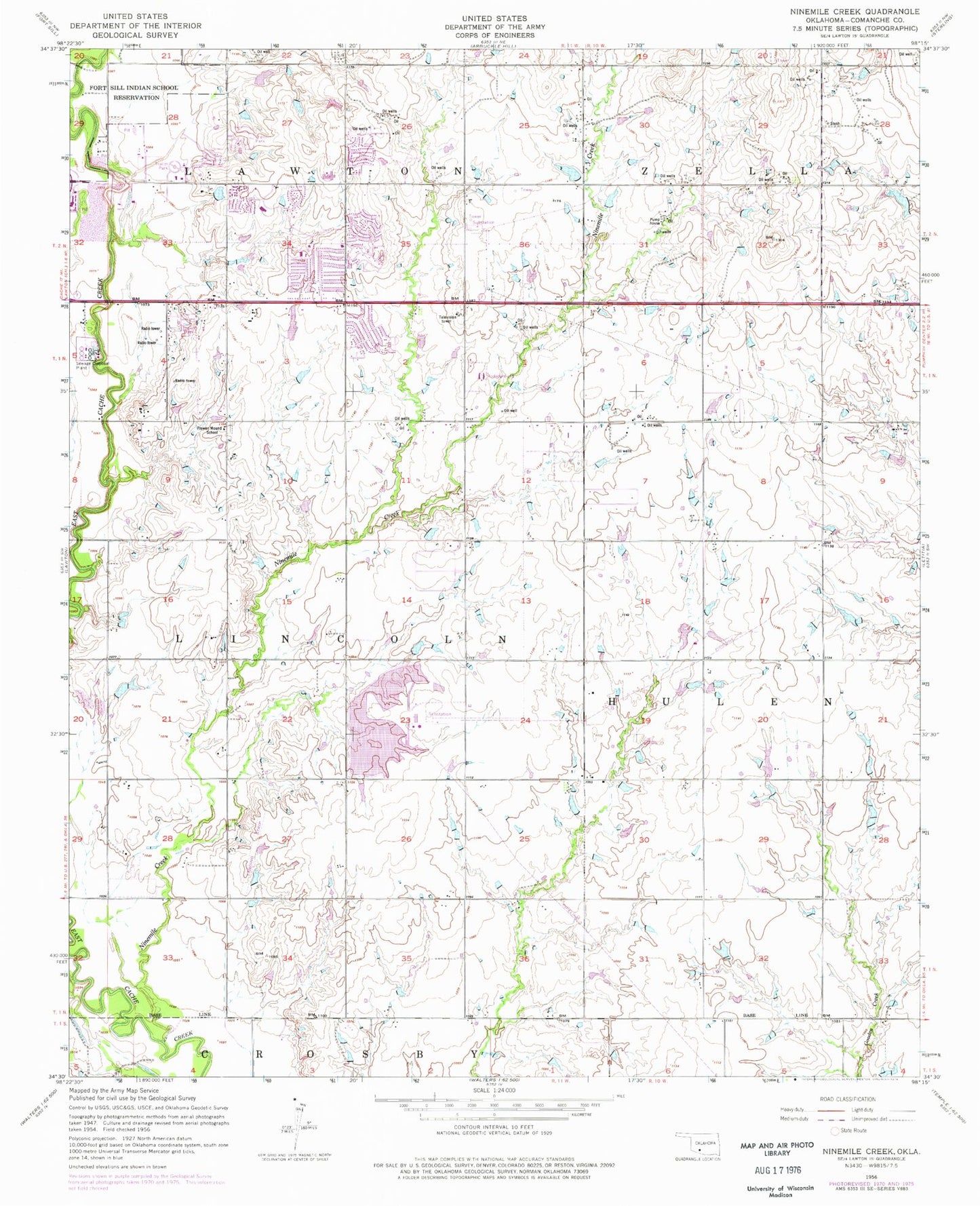 Classic USGS Ninemile Creek Oklahoma 7.5'x7.5' Topo Map Image