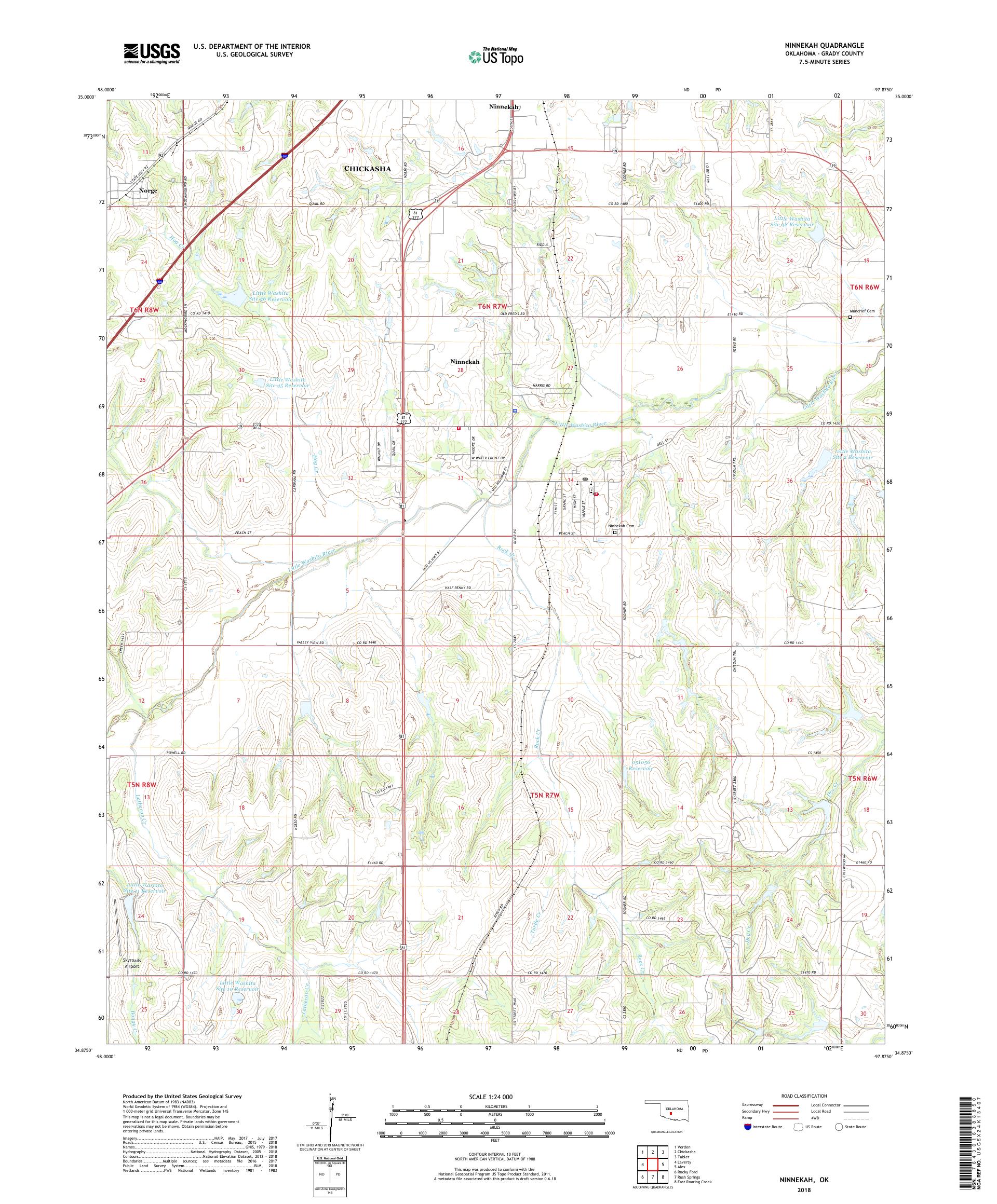 Ninnekah Oklahoma US Topo Map MyTopo Map Store