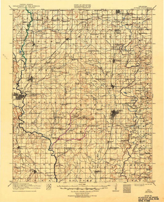 Historic 1914 Nowata Oklahoma 30'x30' Topo Map Image