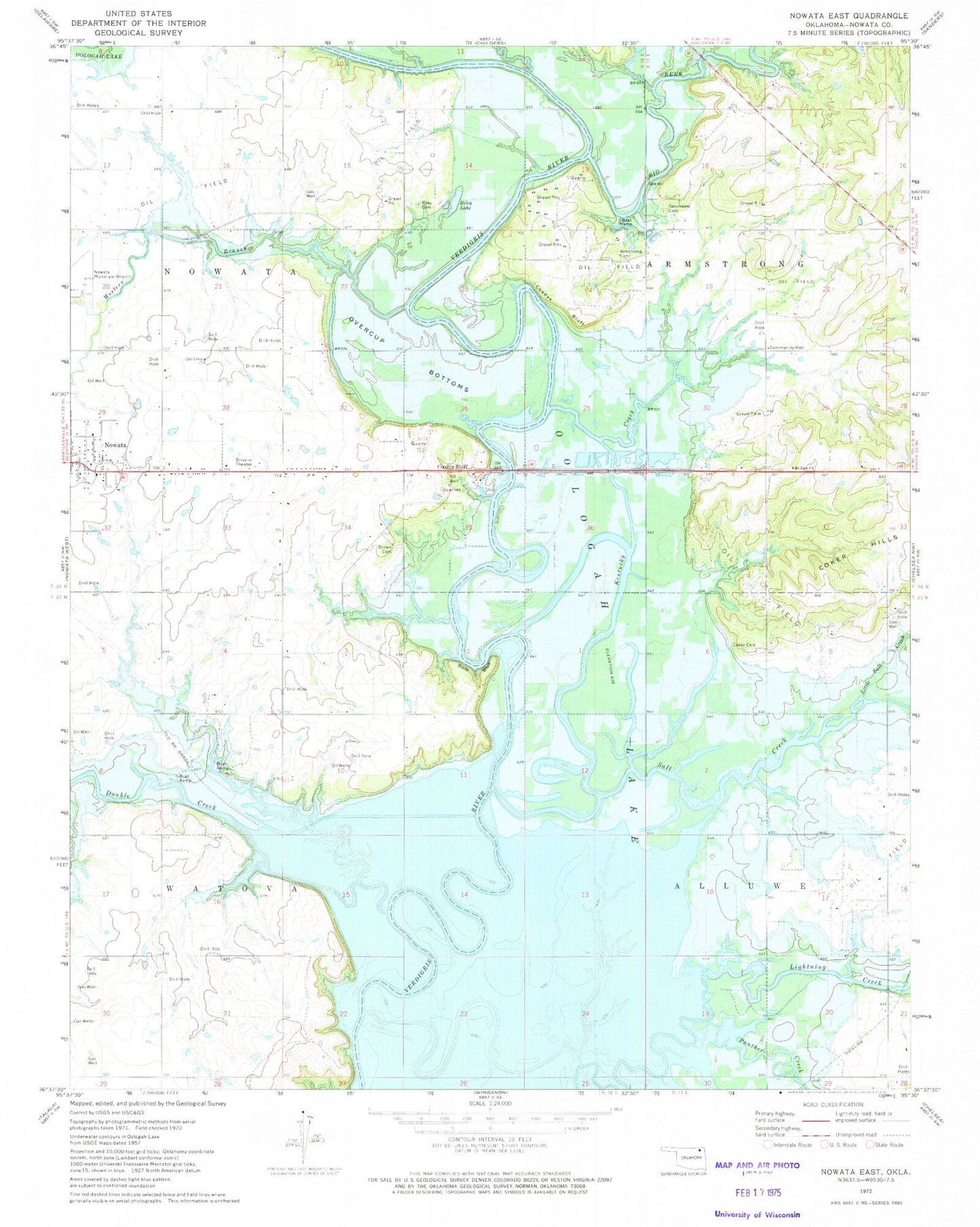 Classic USGS Nowata East Oklahoma 7.5'x7.5' Topo Map Image