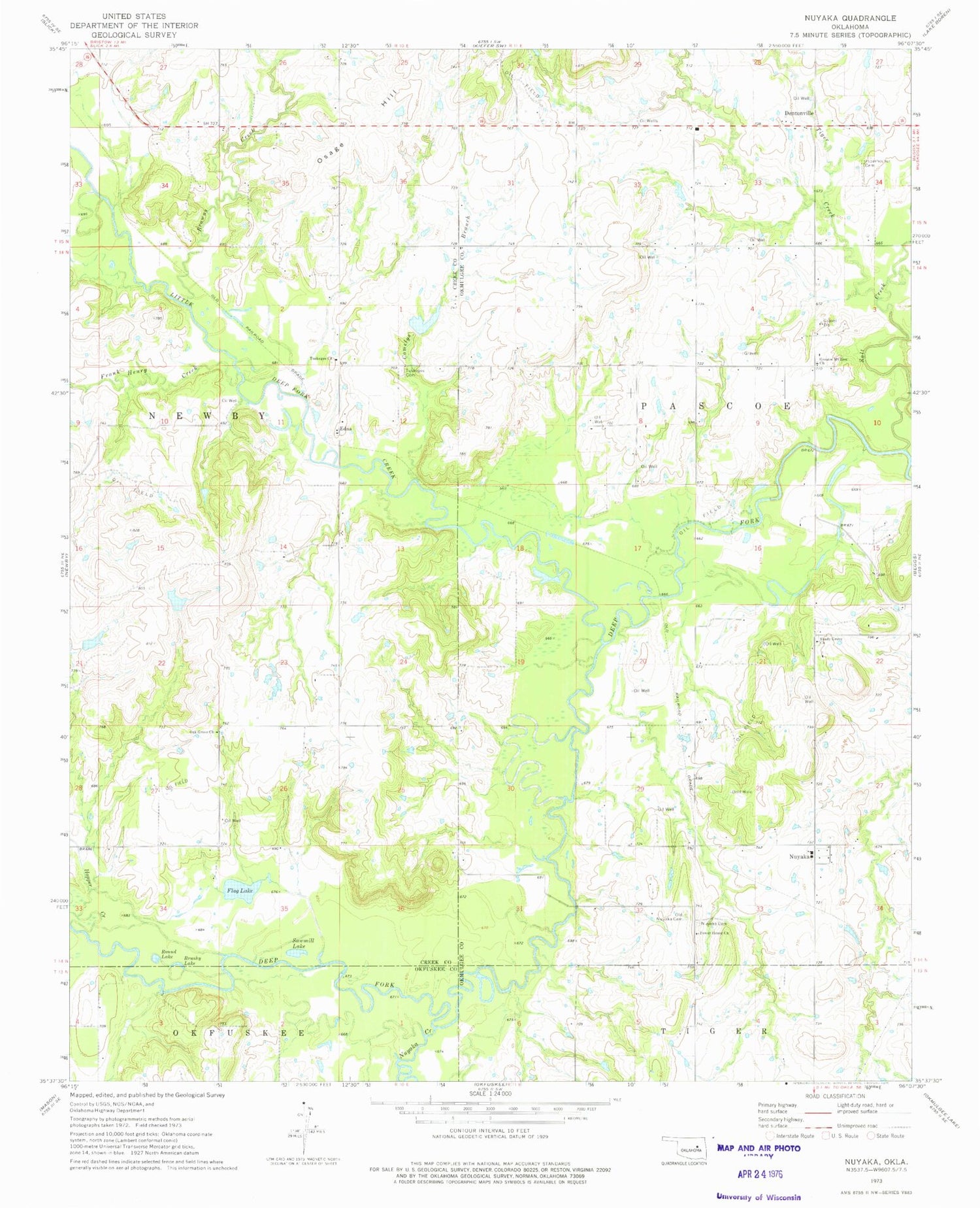 Classic USGS Nuyaka Oklahoma 7.5'x7.5' Topo Map Image