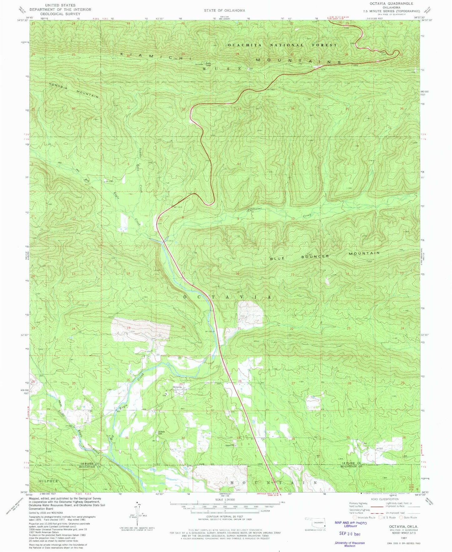 Classic USGS Octavia Oklahoma 7.5'x7.5' Topo Map Image