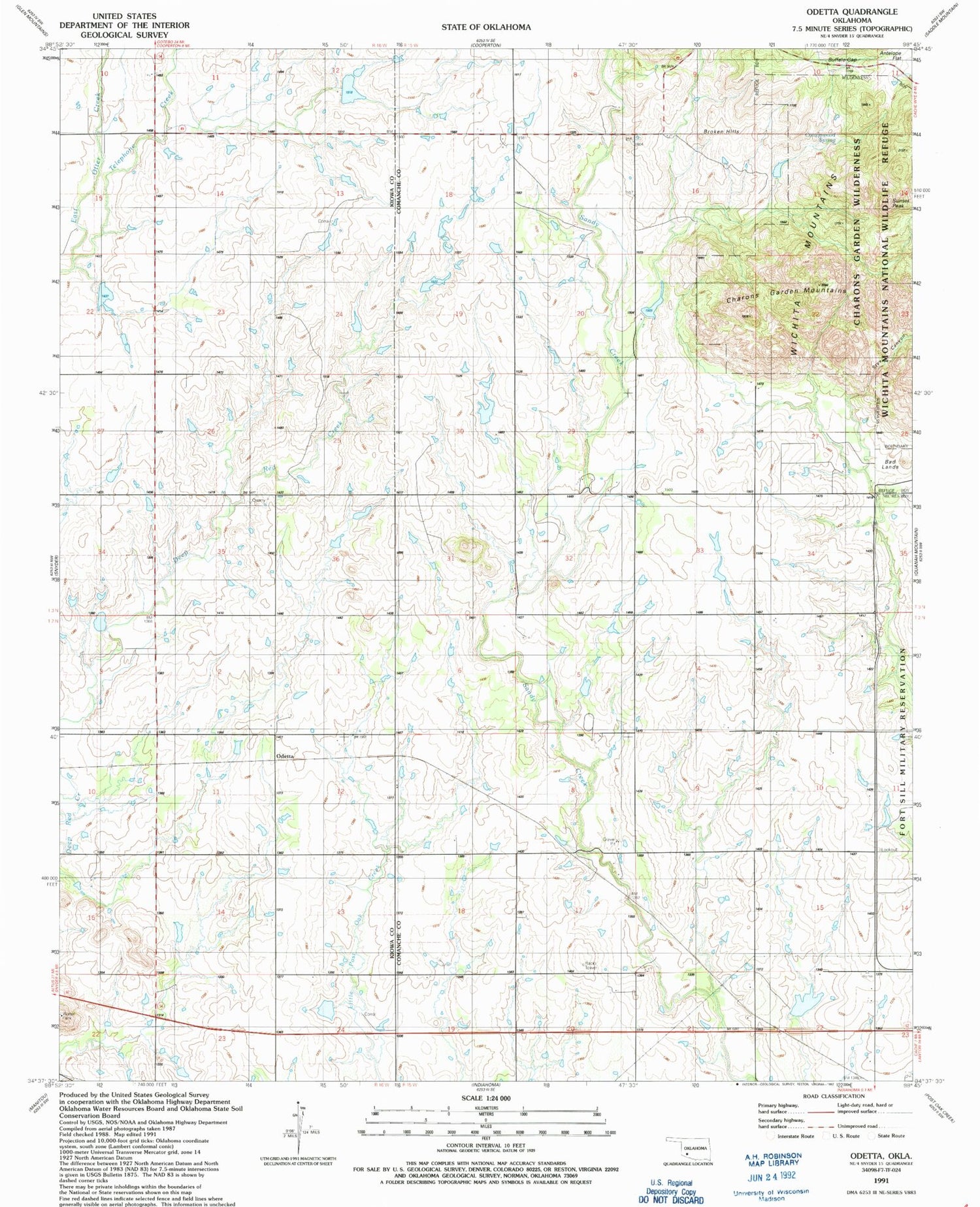 Classic USGS Odetta Oklahoma 7.5'x7.5' Topo Map Image