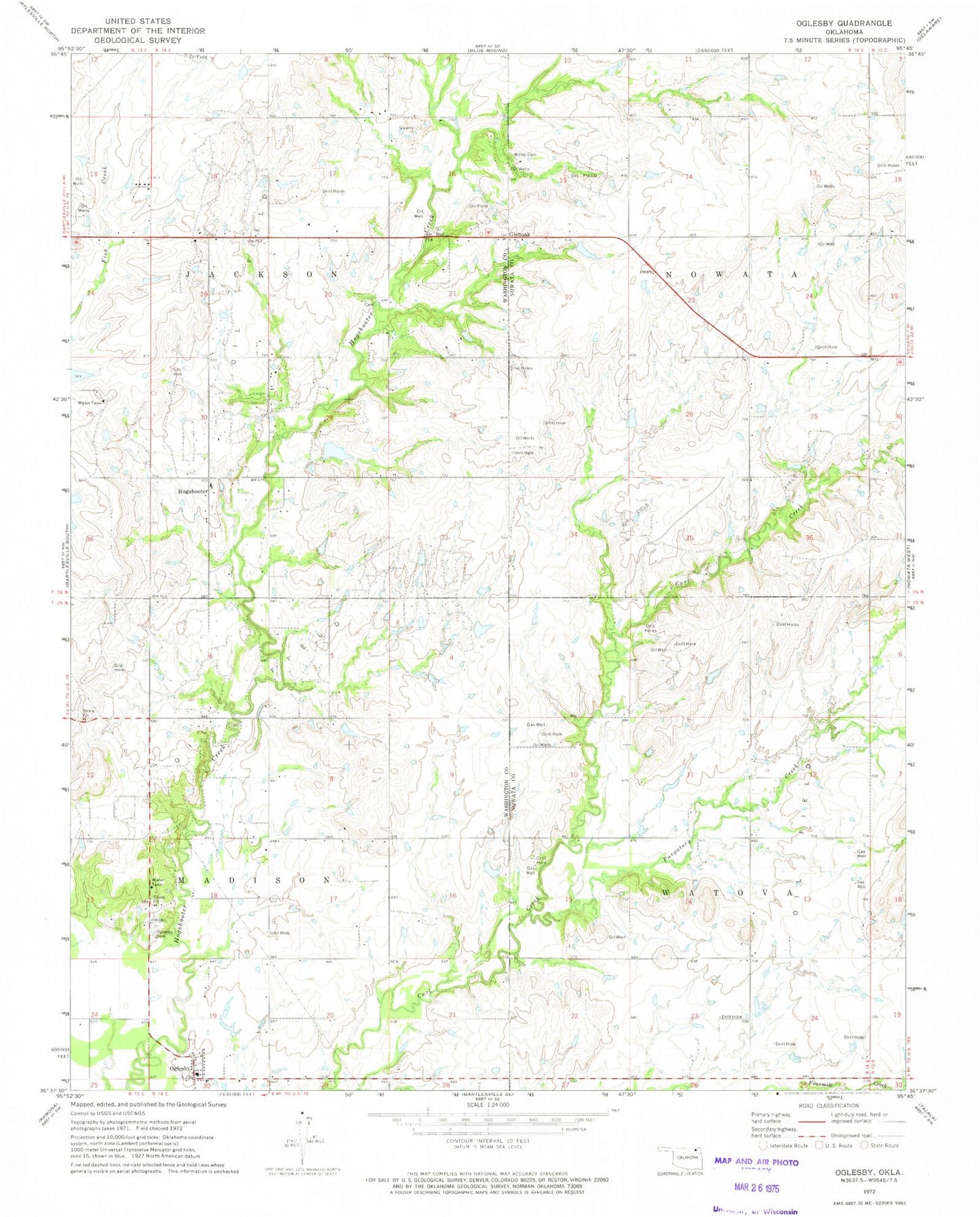 Classic USGS Oglesby Oklahoma 7.5'x7.5' Topo Map Image