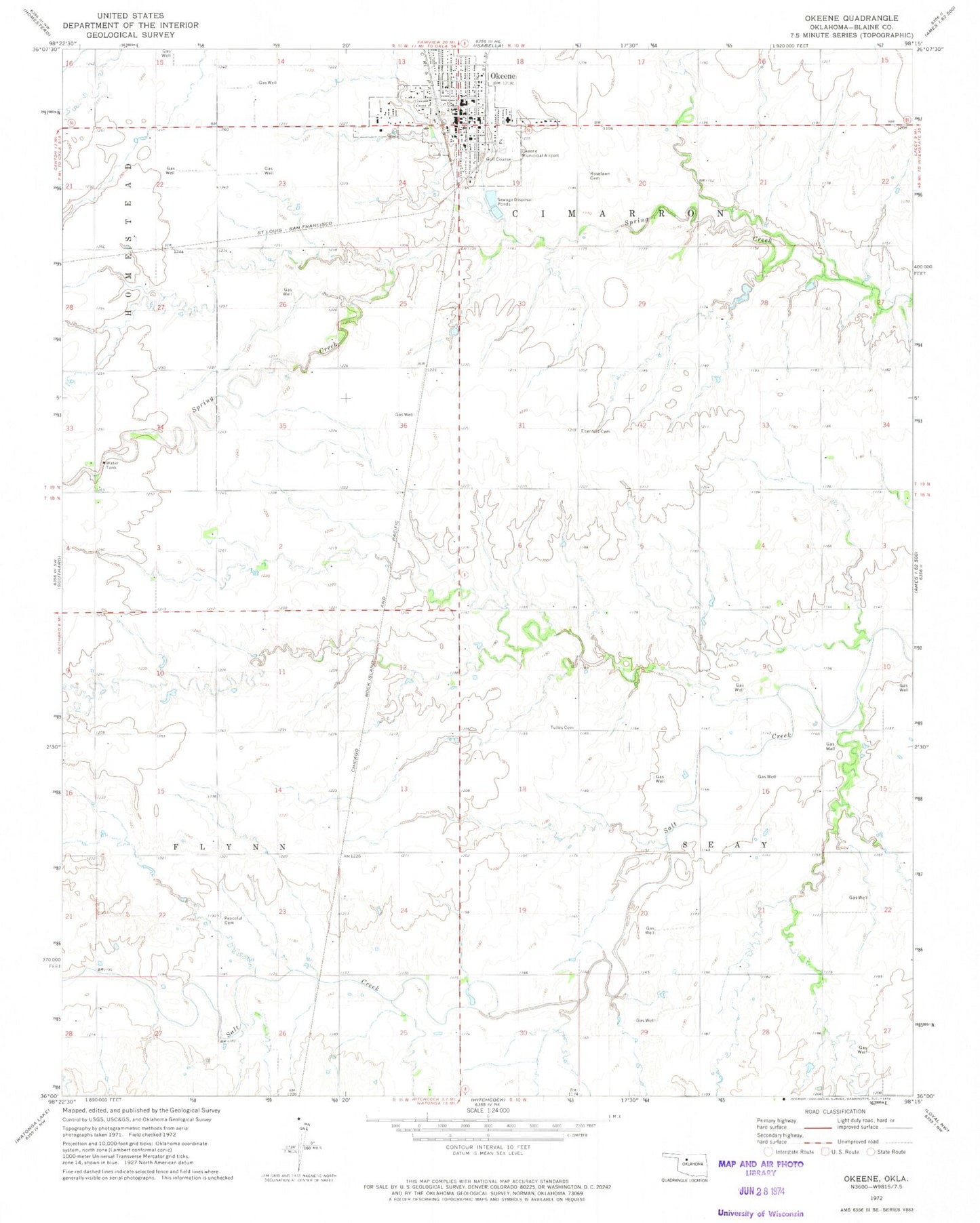 Classic USGS Okeene Oklahoma 7.5'x7.5' Topo Map Image