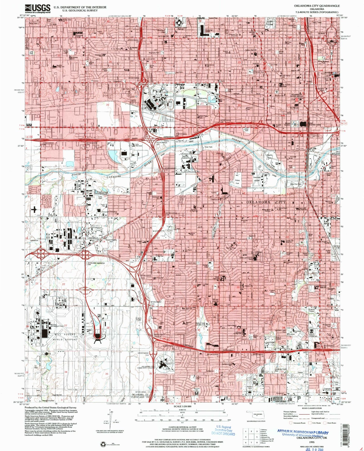 Classic USGS Oklahoma City Oklahoma 7.5'x7.5' Topo Map Image