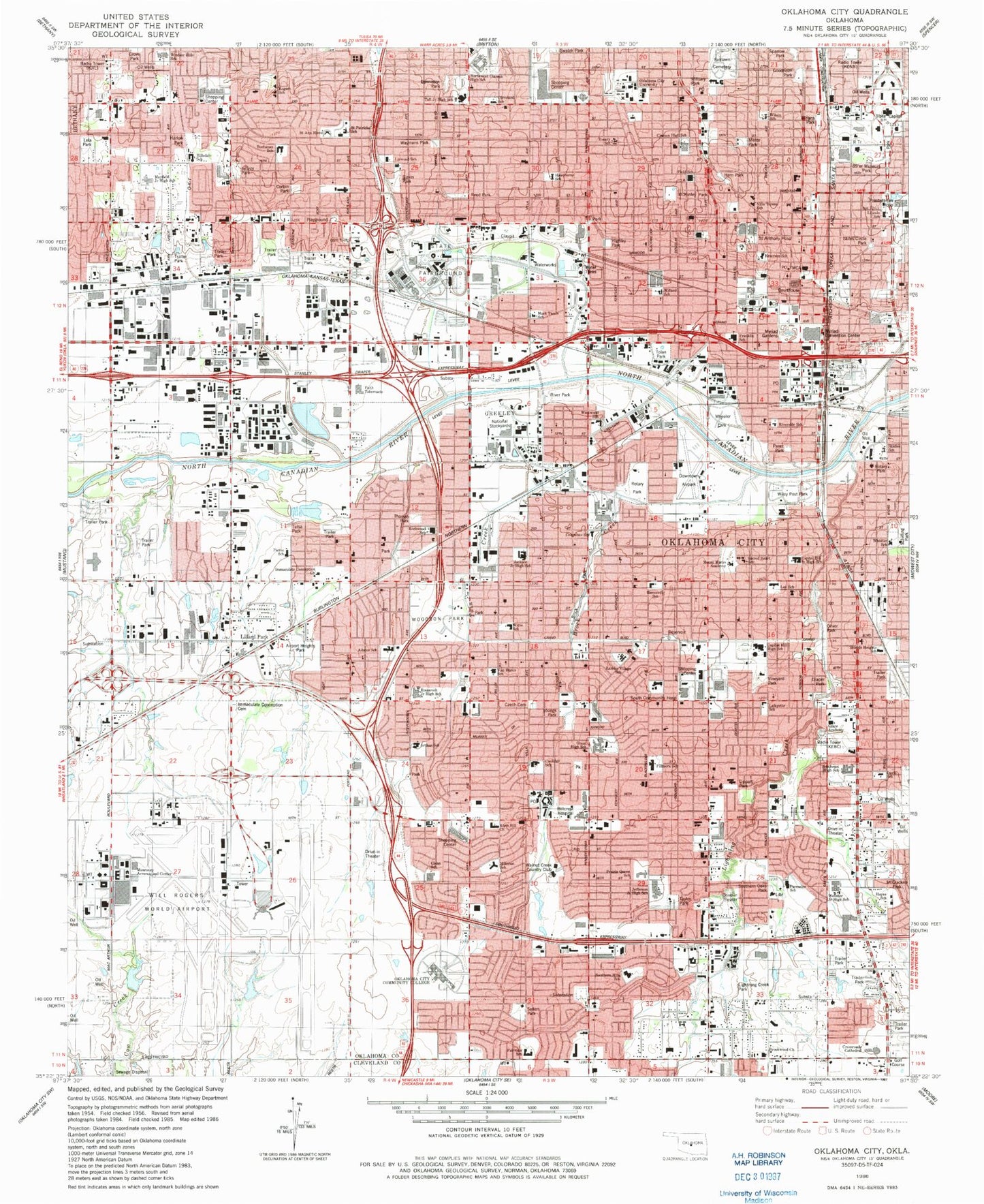 Classic USGS Oklahoma City Oklahoma 7.5'x7.5' Topo Map Image