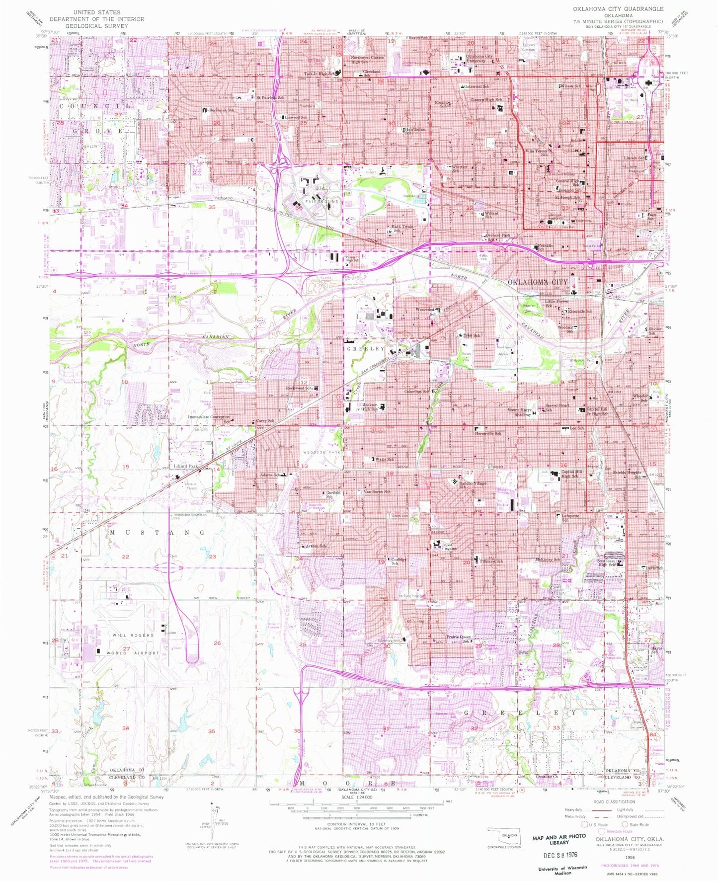 Classic USGS Oklahoma City Oklahoma 7.5'x7.5' Topo Map Image