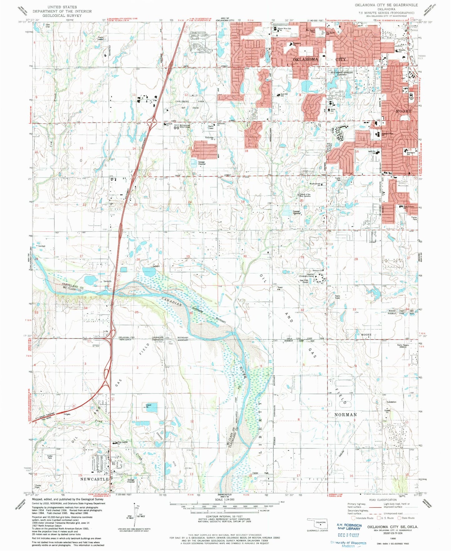 Classic USGS Oklahoma City SE Oklahoma 7.5'x7.5' Topo Map Image