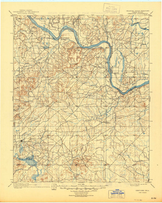 Historic 1900 Okmulgee Oklahoma 30'x30' Topo Map Image