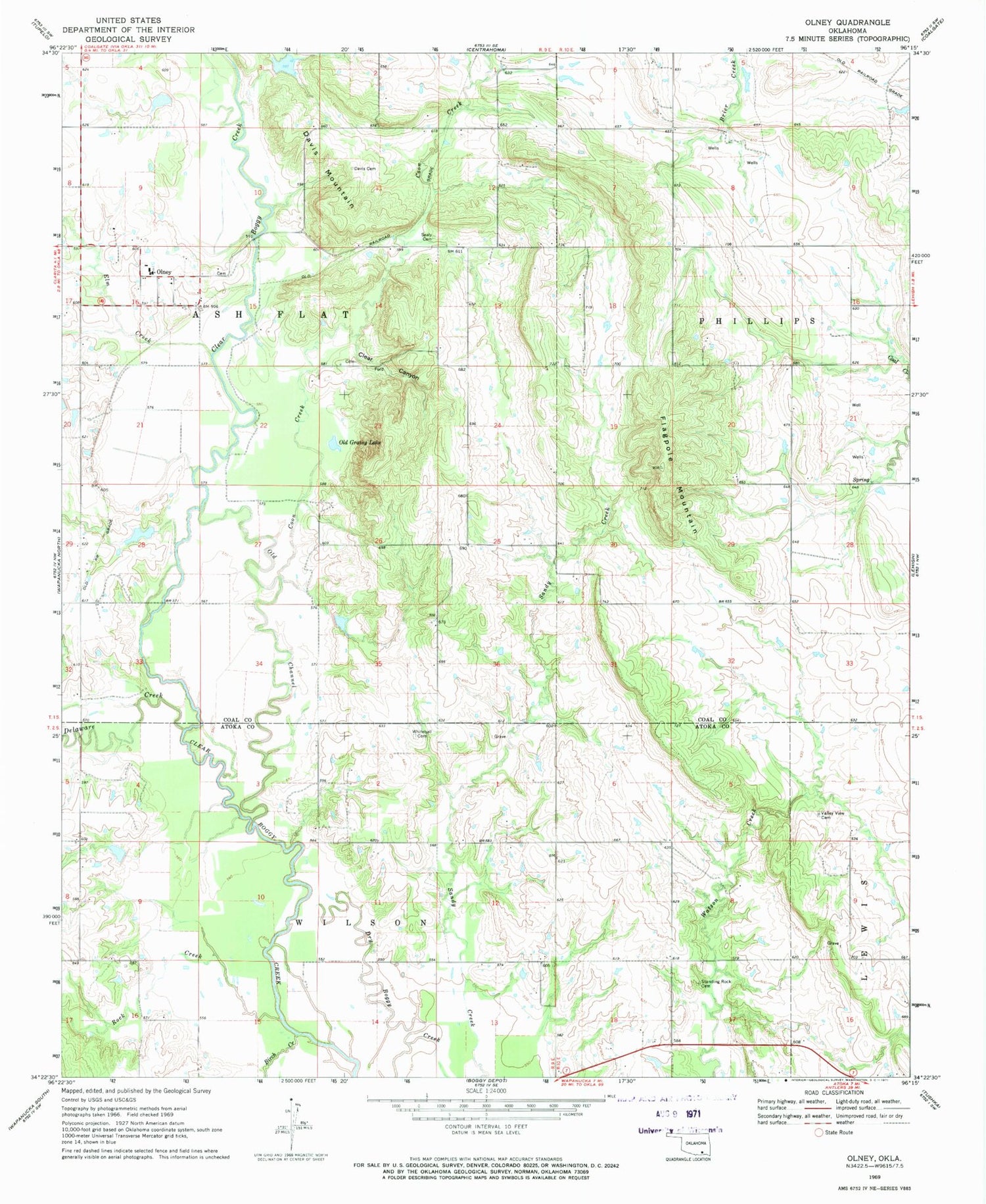 Classic USGS Olney Oklahoma 7.5'x7.5' Topo Map Image