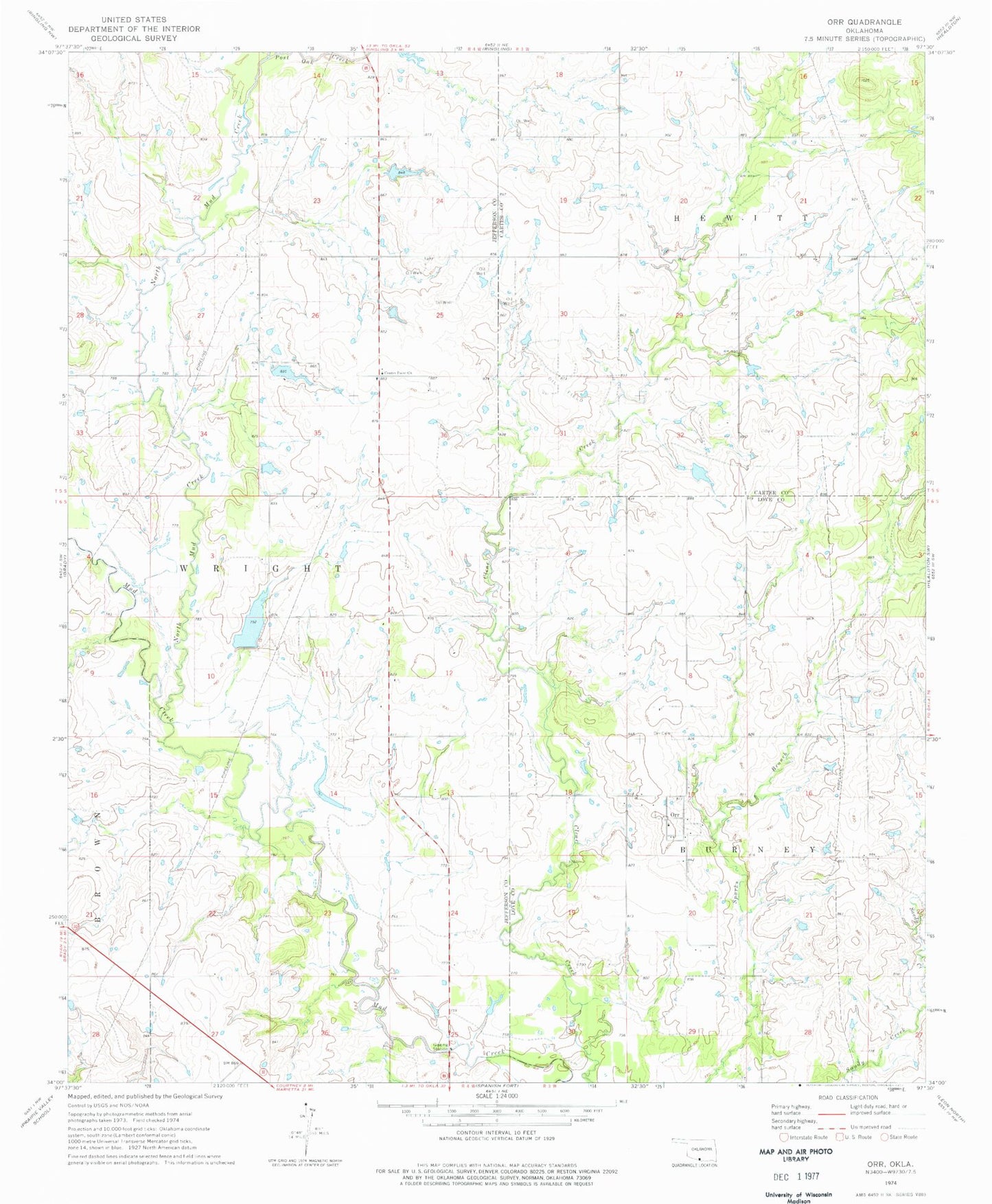 Classic USGS Orr Oklahoma 7.5'x7.5' Topo Map Image