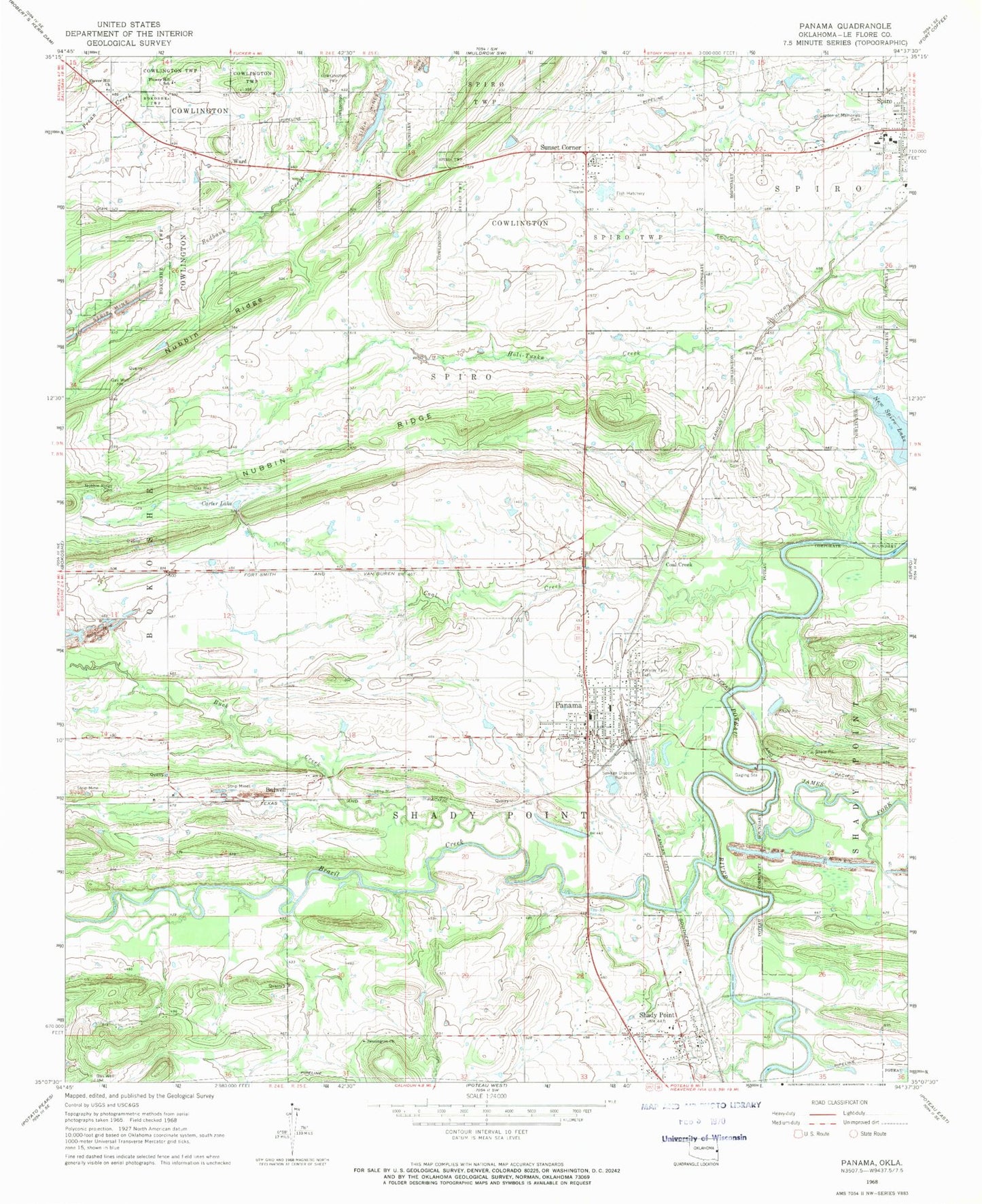 Classic USGS Panama Oklahoma 7.5'x7.5' Topo Map Image