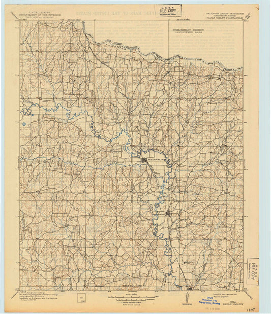 Historic 1902 Pauls Valley Oklahoma 30'x30' Topo Map Image