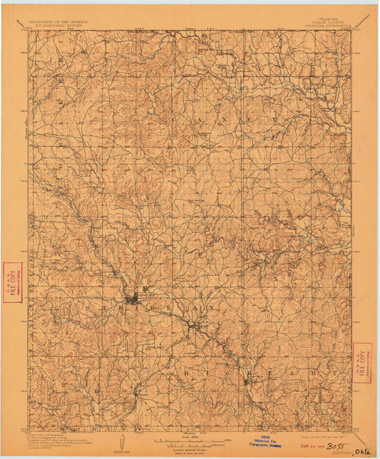 Historic 1910 Pawhuska Oklahoma 30'x30' Topo Map Image