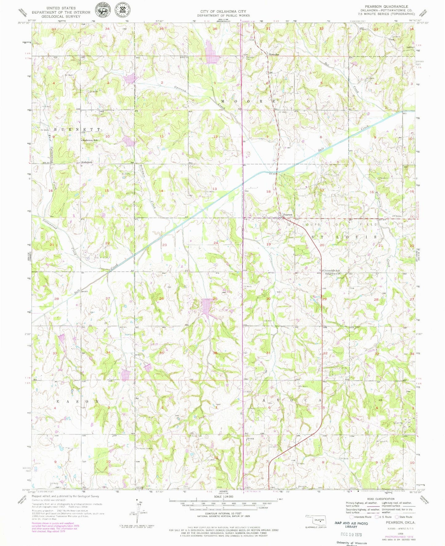Classic USGS Pearson Oklahoma 7.5'x7.5' Topo Map Image