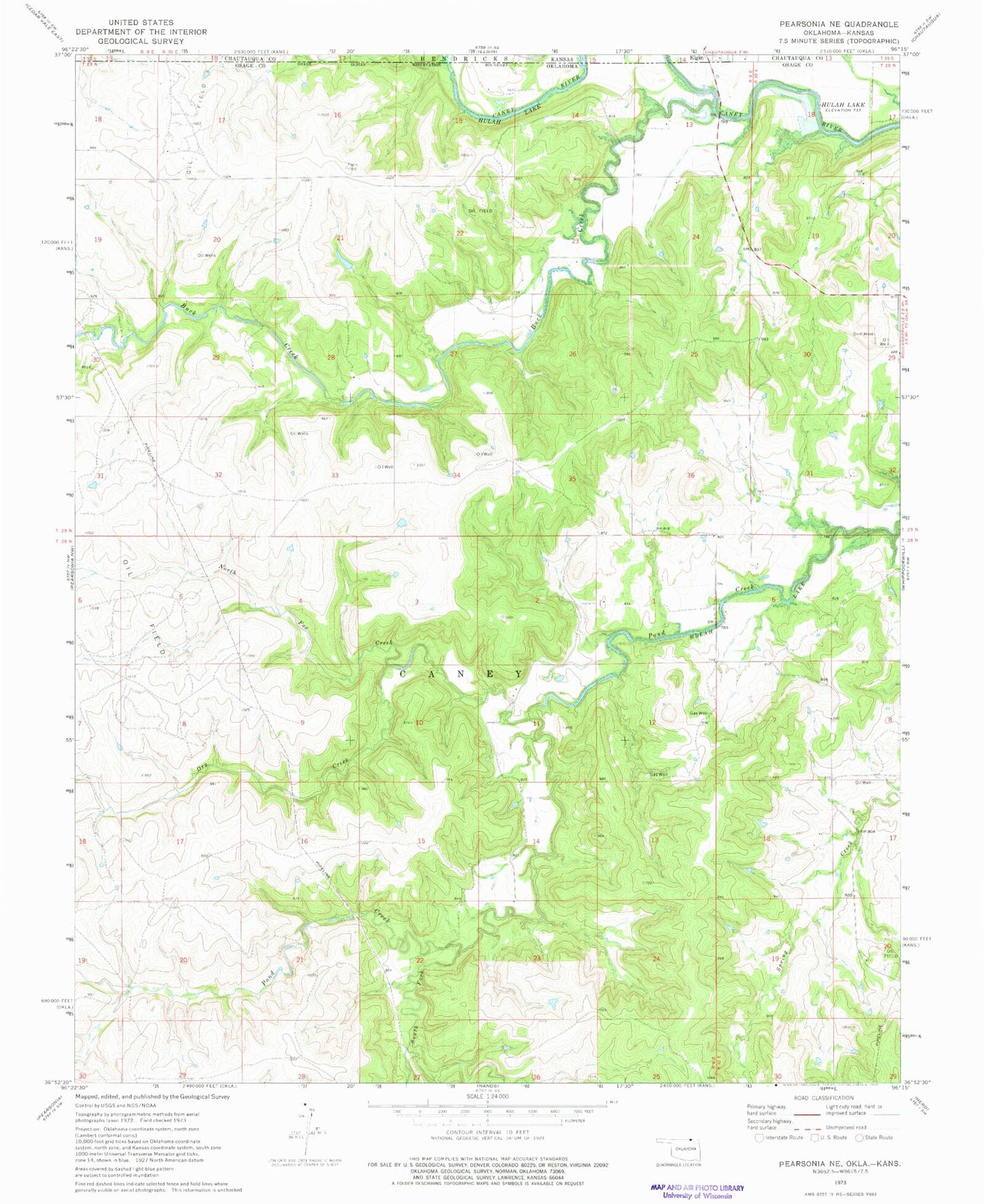 Classic USGS Pearsonia NE Oklahoma 7.5'x7.5' Topo Map Image