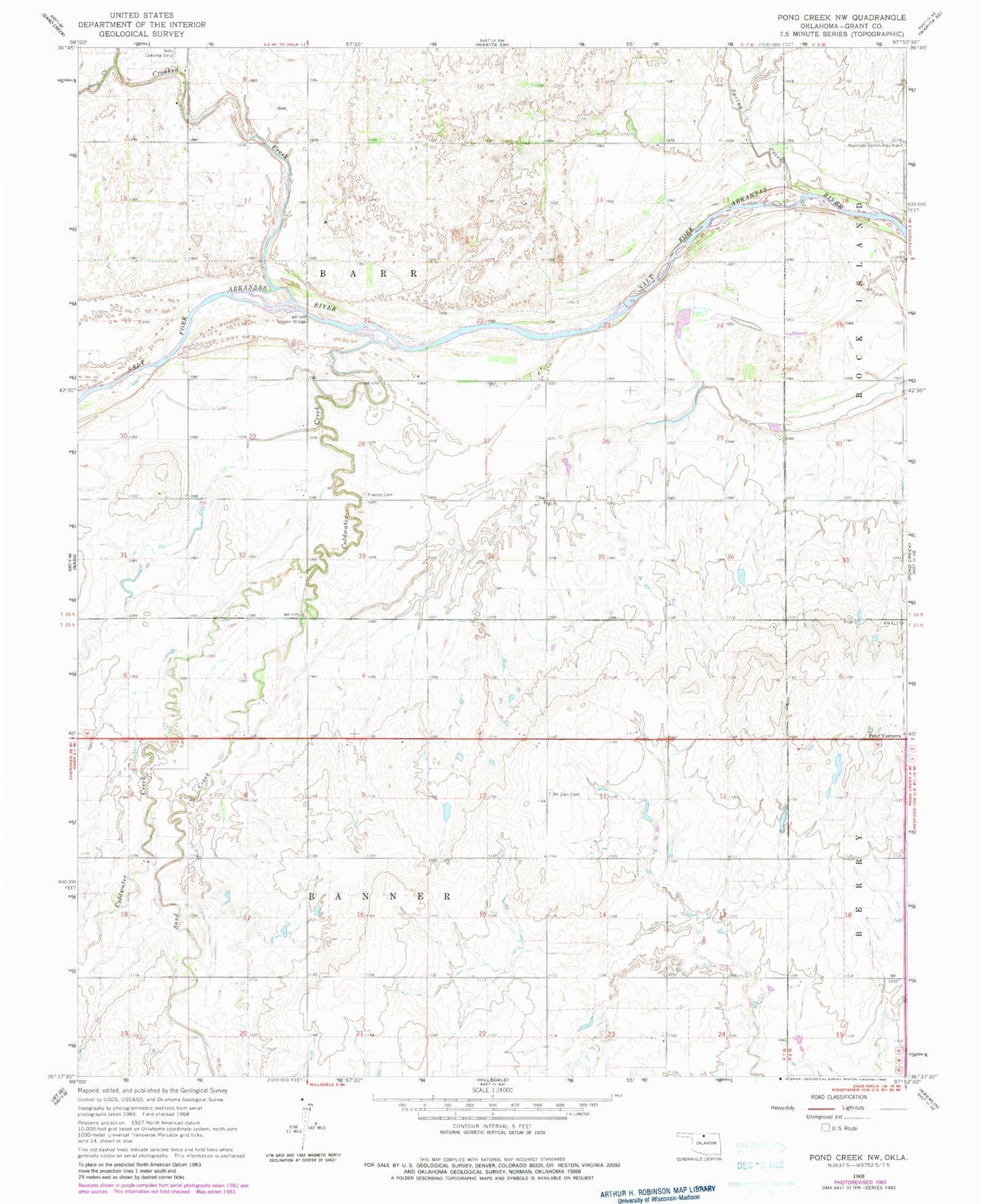 Classic USGS Pond Creek NW Oklahoma 7.5'x7.5' Topo Map Image