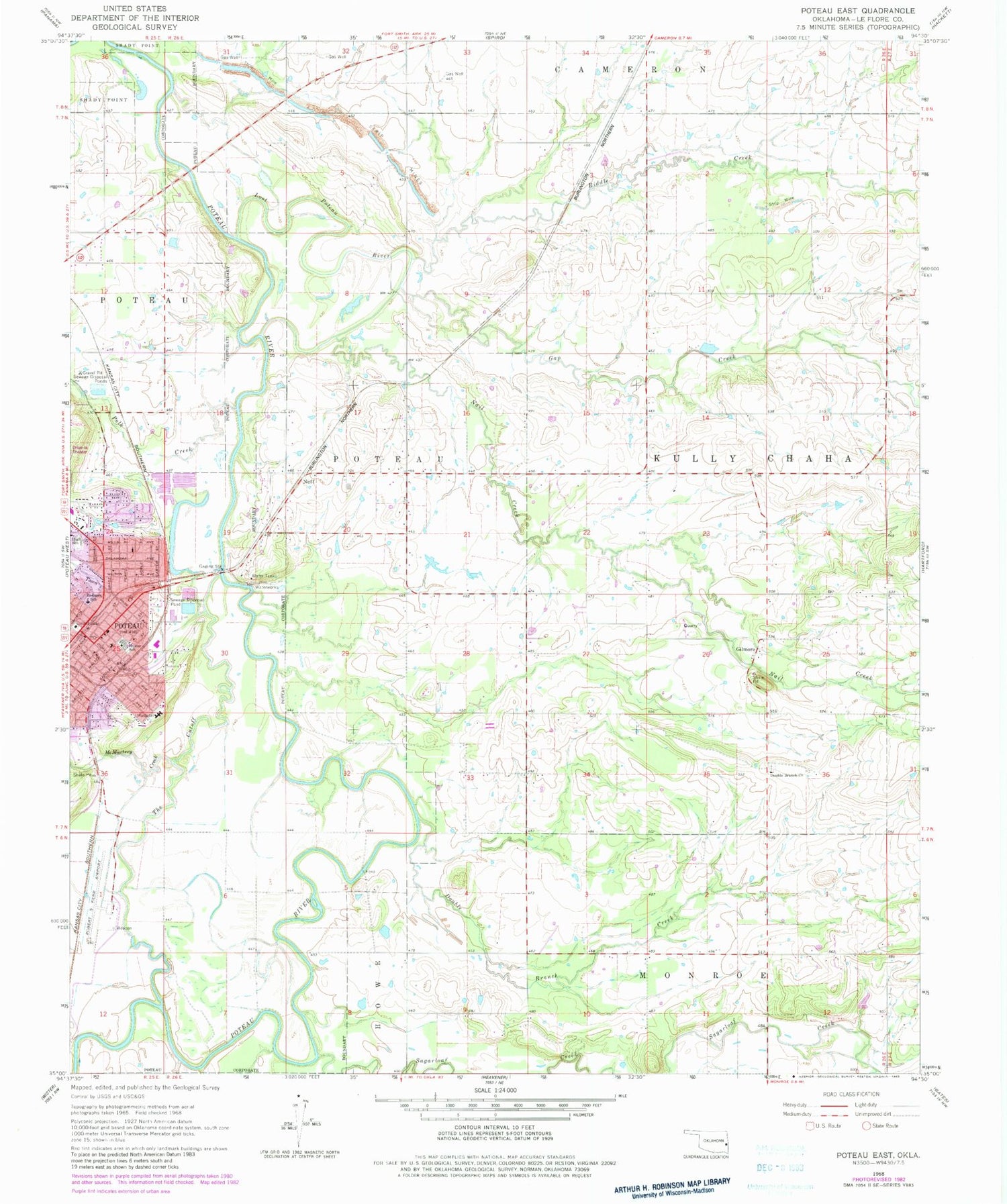 Classic USGS Poteau East Oklahoma 7.5'x7.5' Topo Map Image