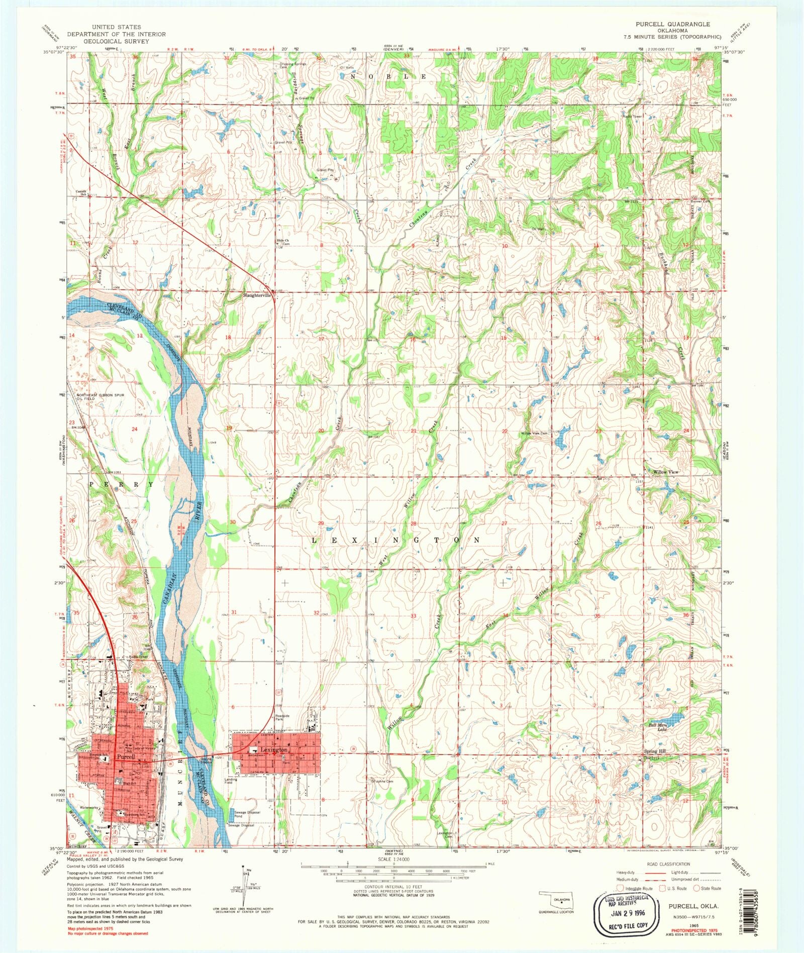 Classic USGS Purcell Oklahoma 7.5'x7.5' Topo Map MyTopo Map Store