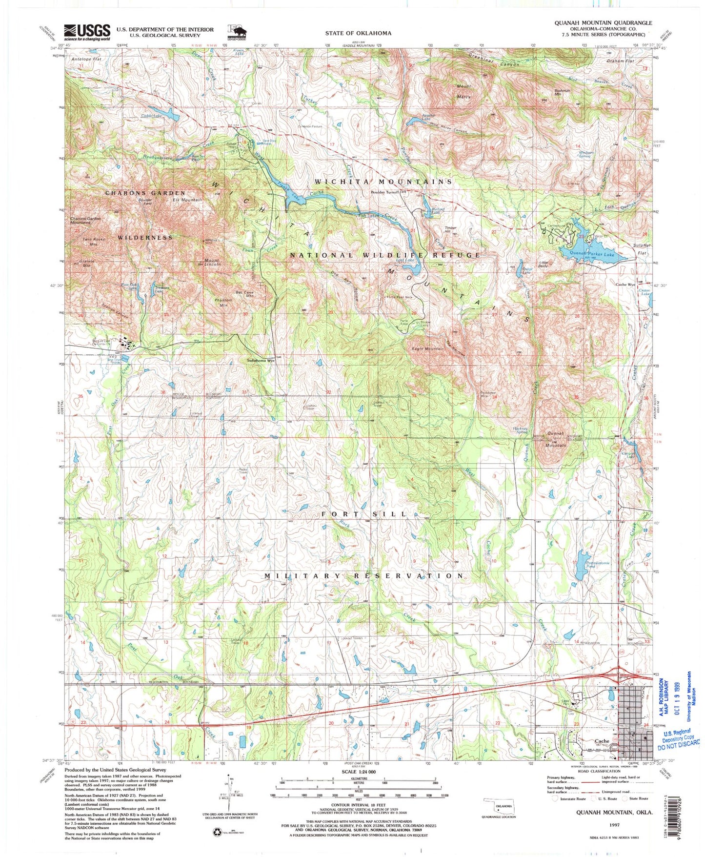 USGS Classic Quanah Mountain Oklahoma 7.5'x7.5' Topo Map Image