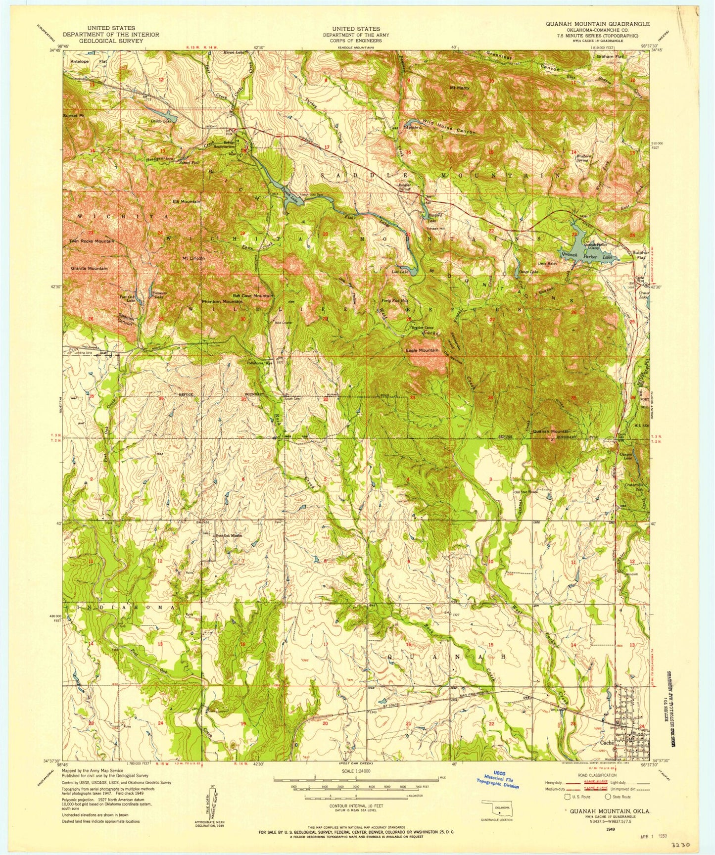USGS Classic Quanah Mountain Oklahoma 7.5'x7.5' Topo Map Image