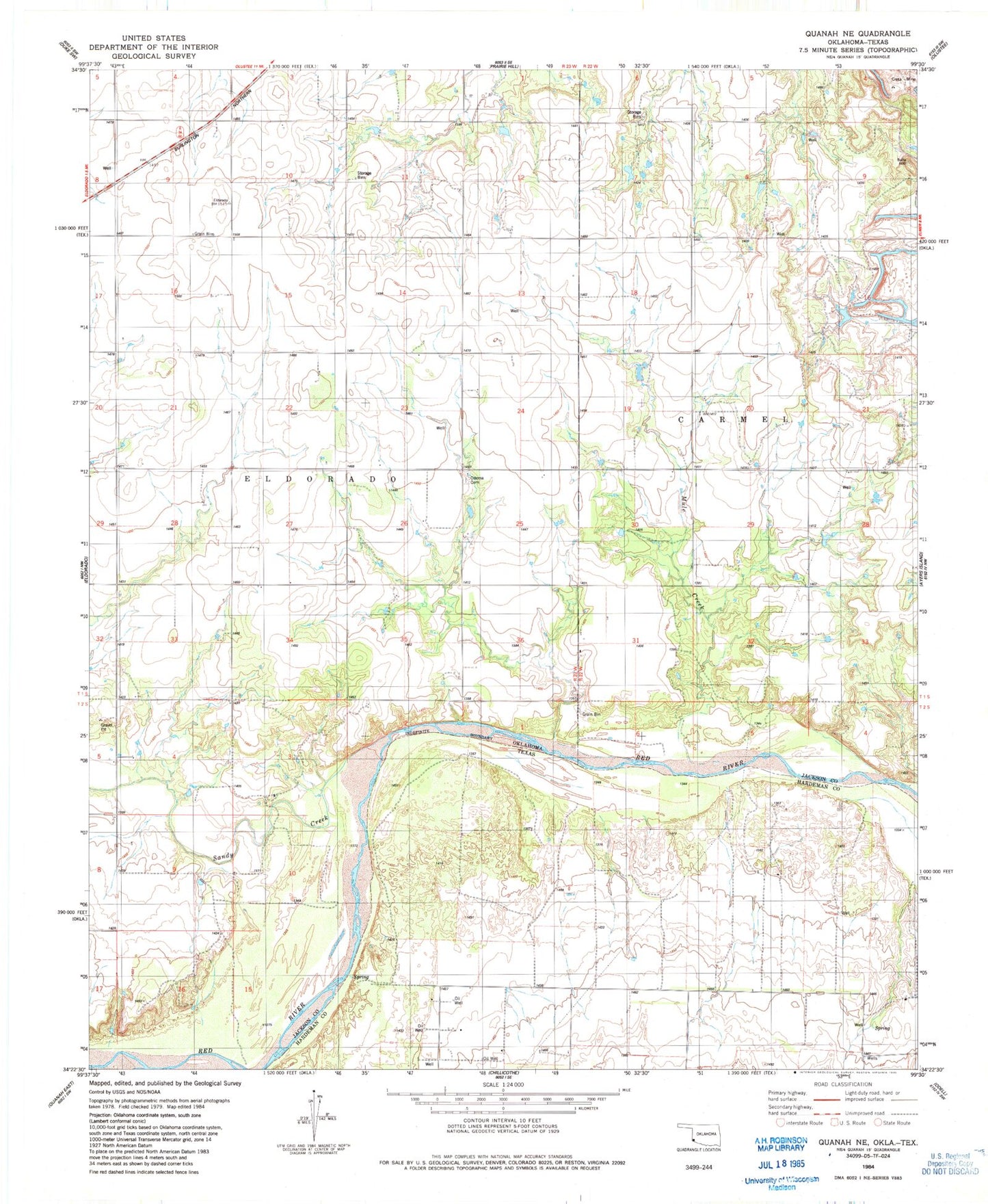Classic USGS Quanah NE Oklahoma 7.5'x7.5' Topo Map Image