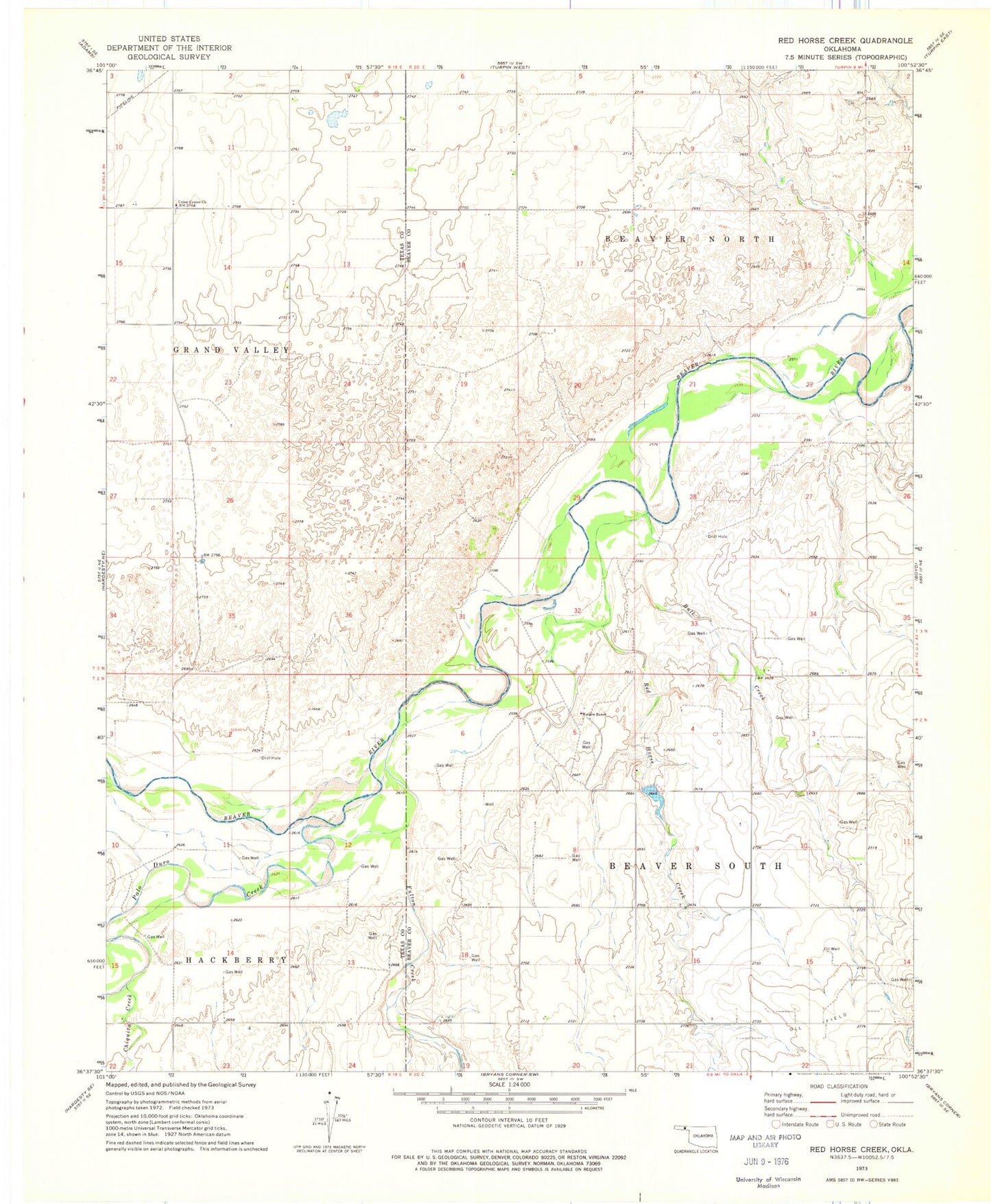 Classic USGS Red Horse Creek Oklahoma 7.5'x7.5' Topo Map Image