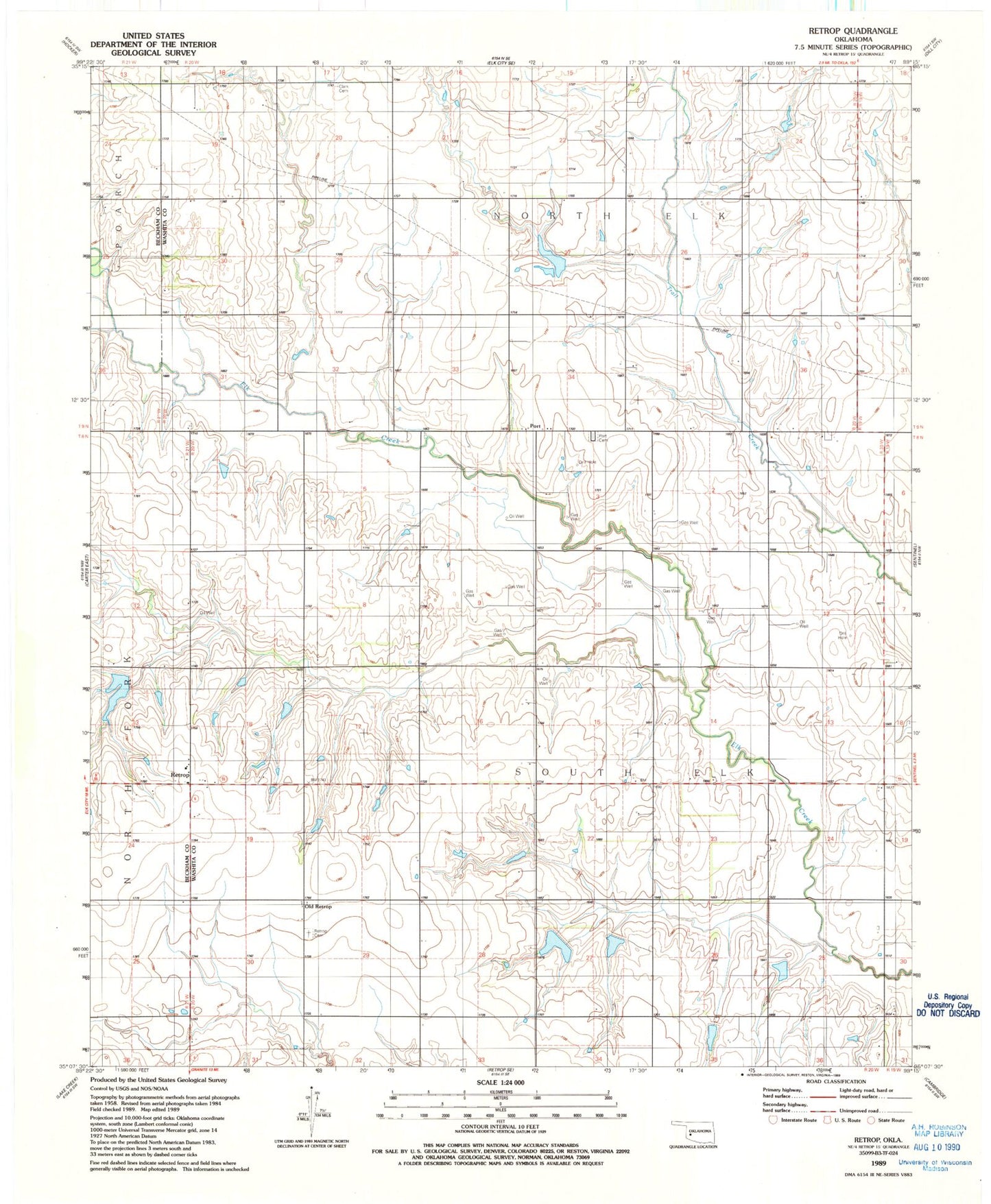 Classic USGS Retrop Oklahoma 7.5'x7.5' Topo Map Image