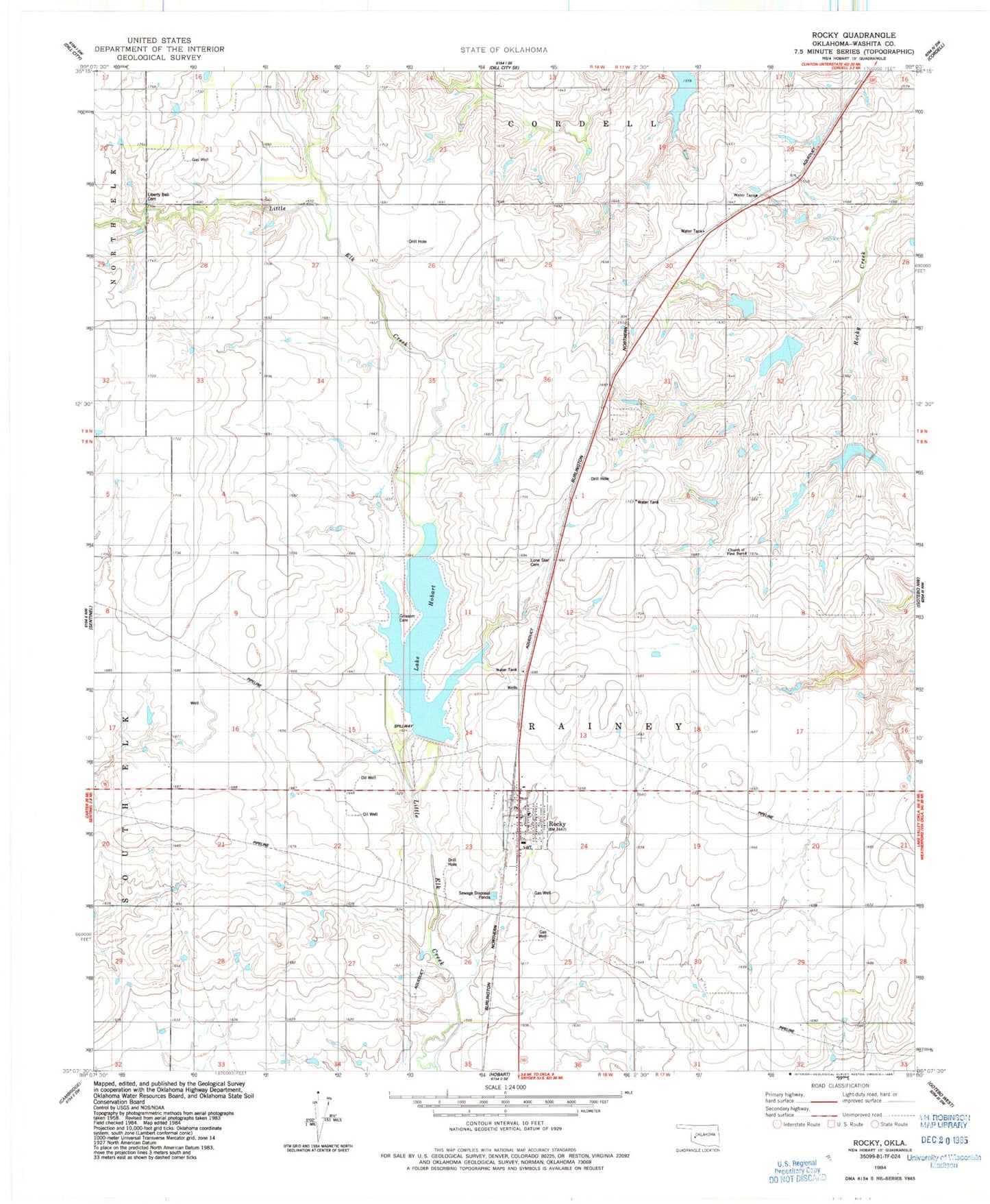 Classic USGS Rocky Oklahoma 7.5'x7.5' Topo Map Image