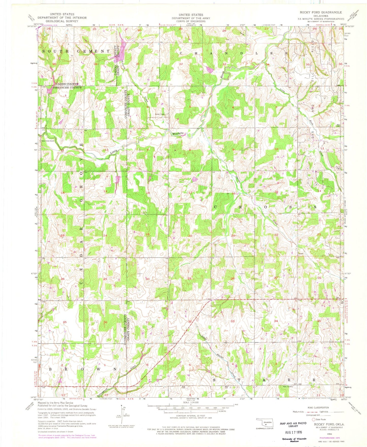 Classic USGS Rocky Ford Oklahoma 7.5'x7.5' Topo Map Image