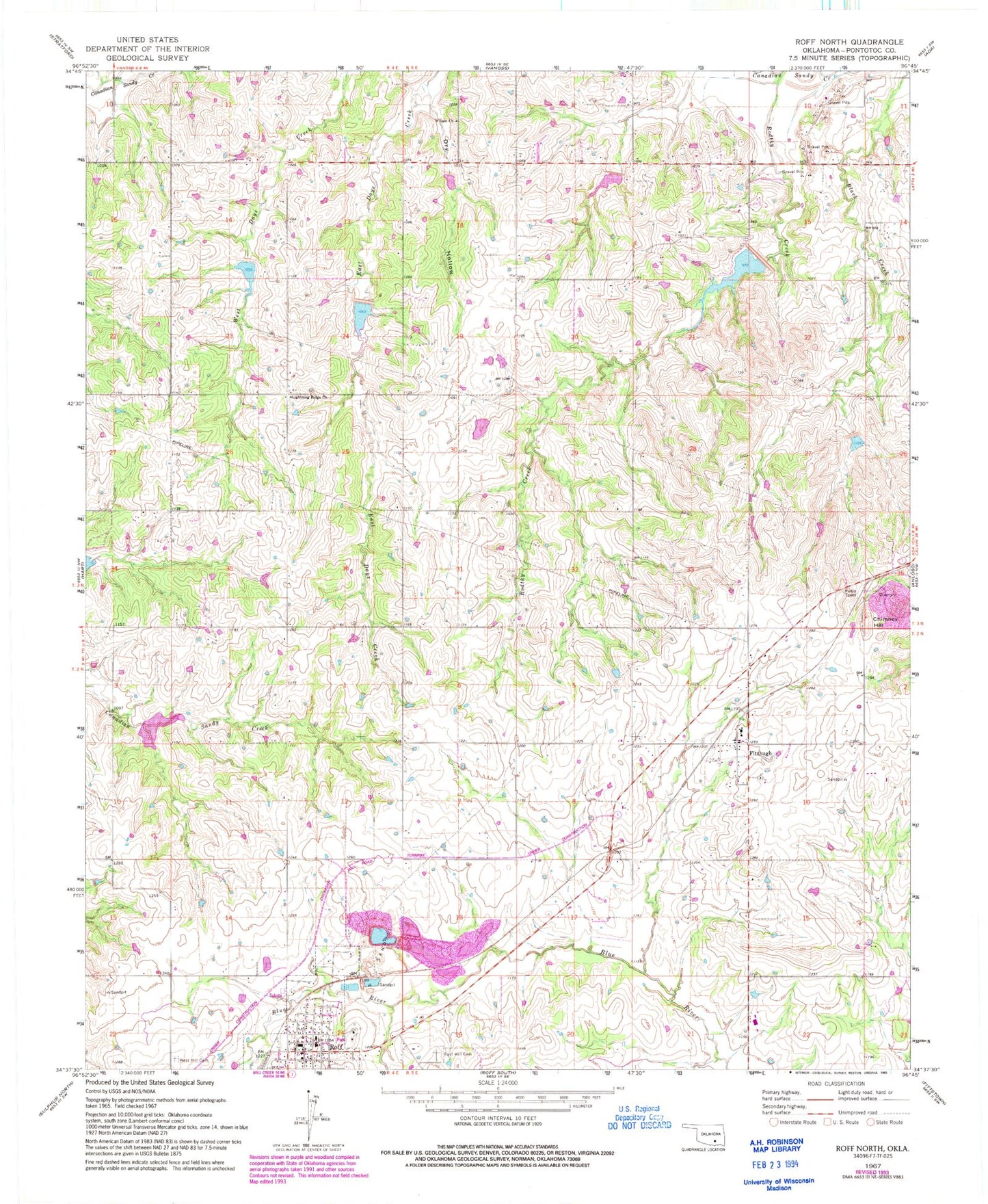 Classic USGS Roff North Oklahoma 7.5'x7.5' Topo Map Image