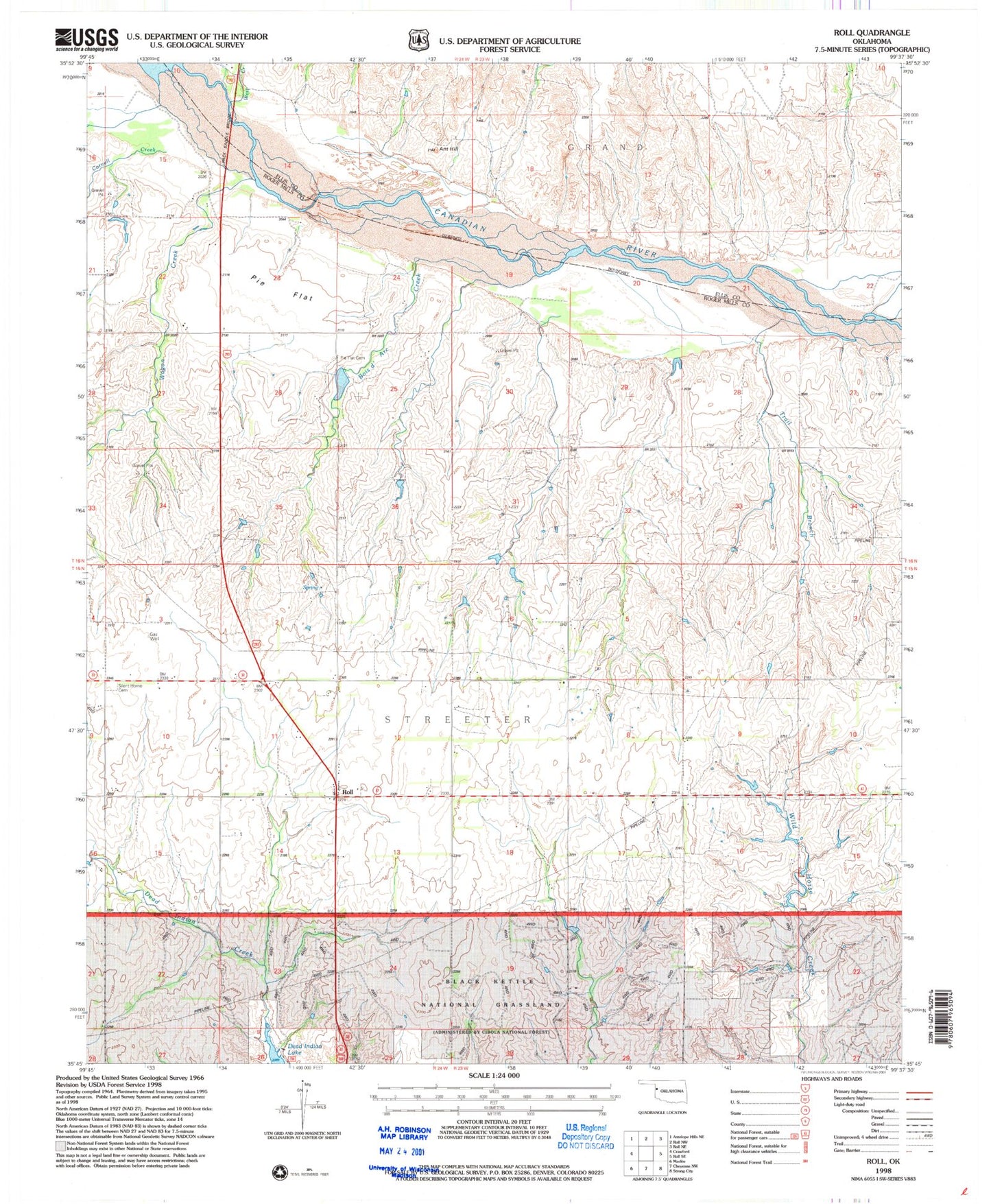 Classic USGS Roll Oklahoma 7.5'x7.5' Topo Map Image