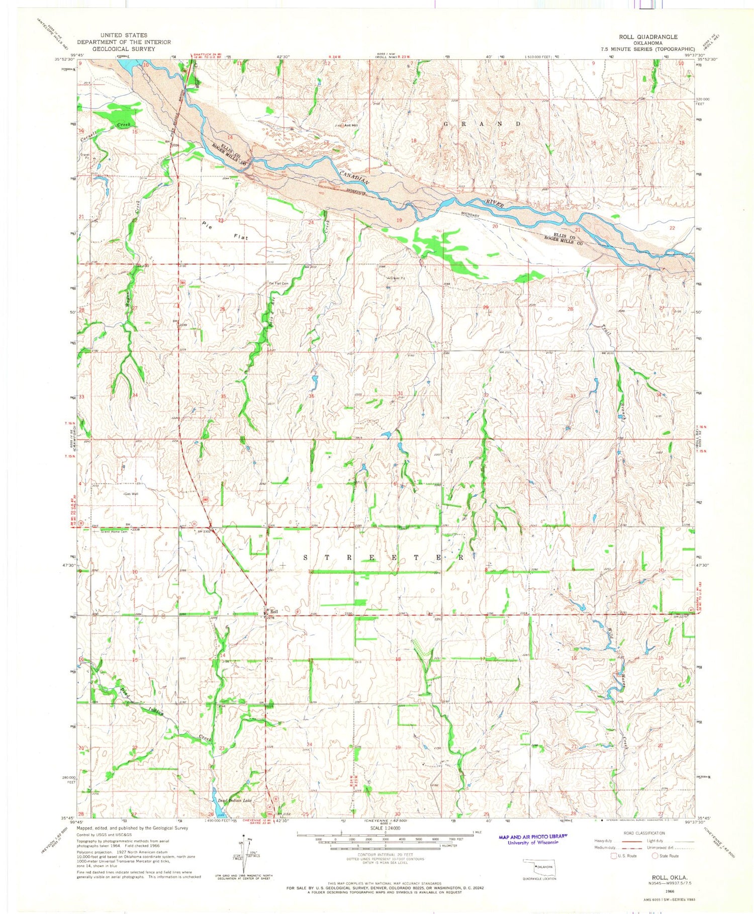 Classic USGS Roll Oklahoma 7.5'x7.5' Topo Map Image