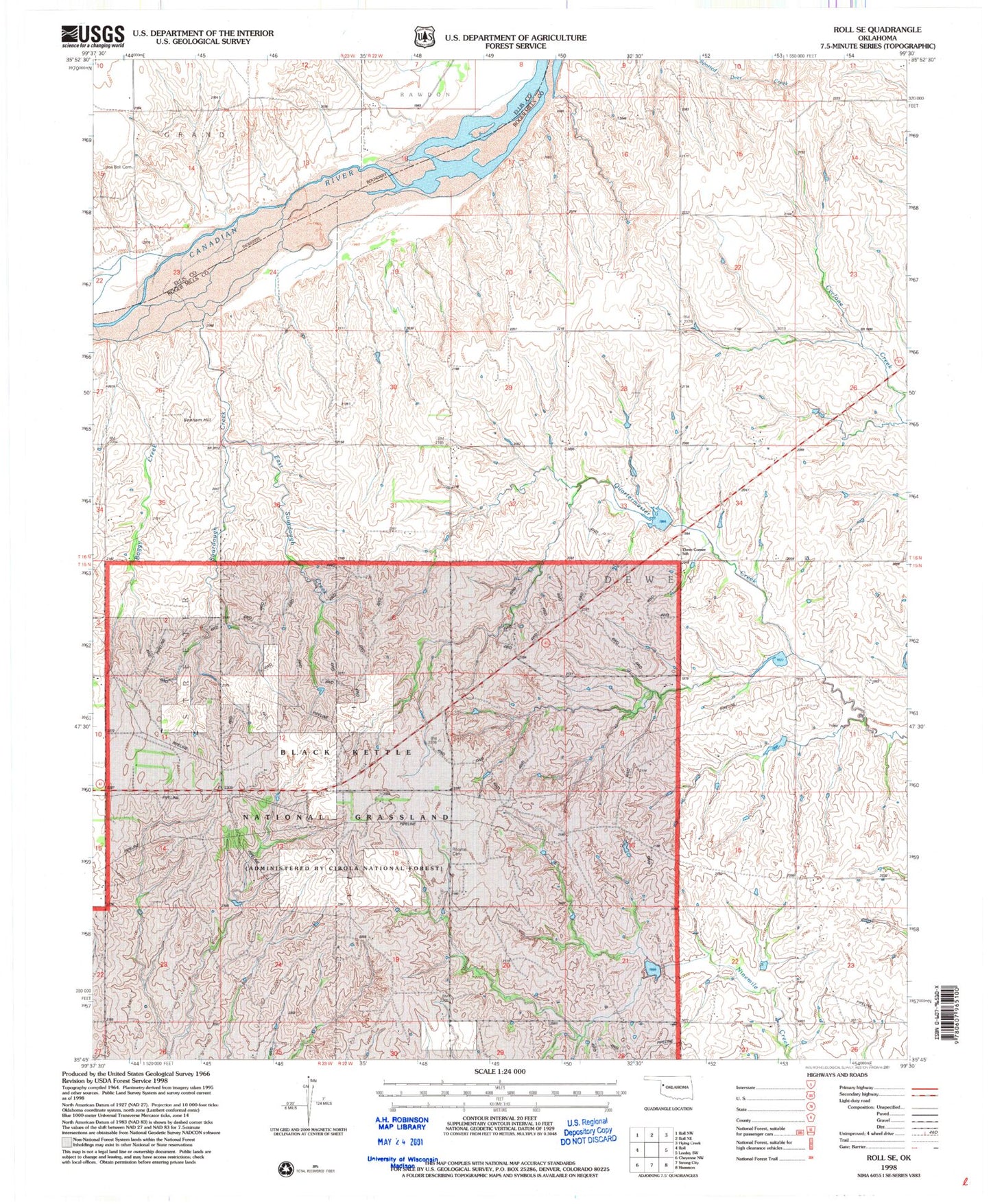 Classic USGS Roll SE Oklahoma 7.5'x7.5' Topo Map Image