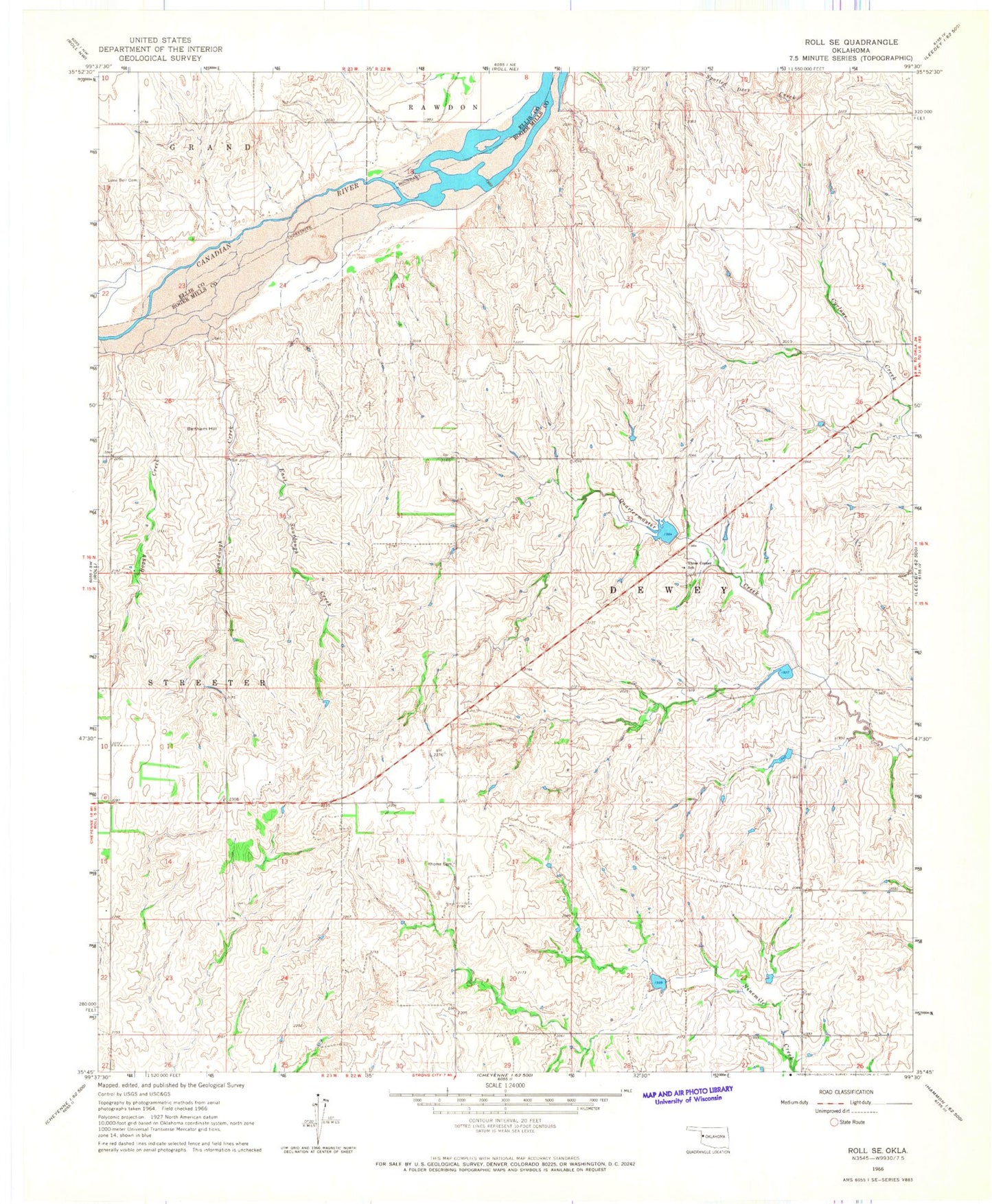 Classic USGS Roll SE Oklahoma 7.5'x7.5' Topo Map Image