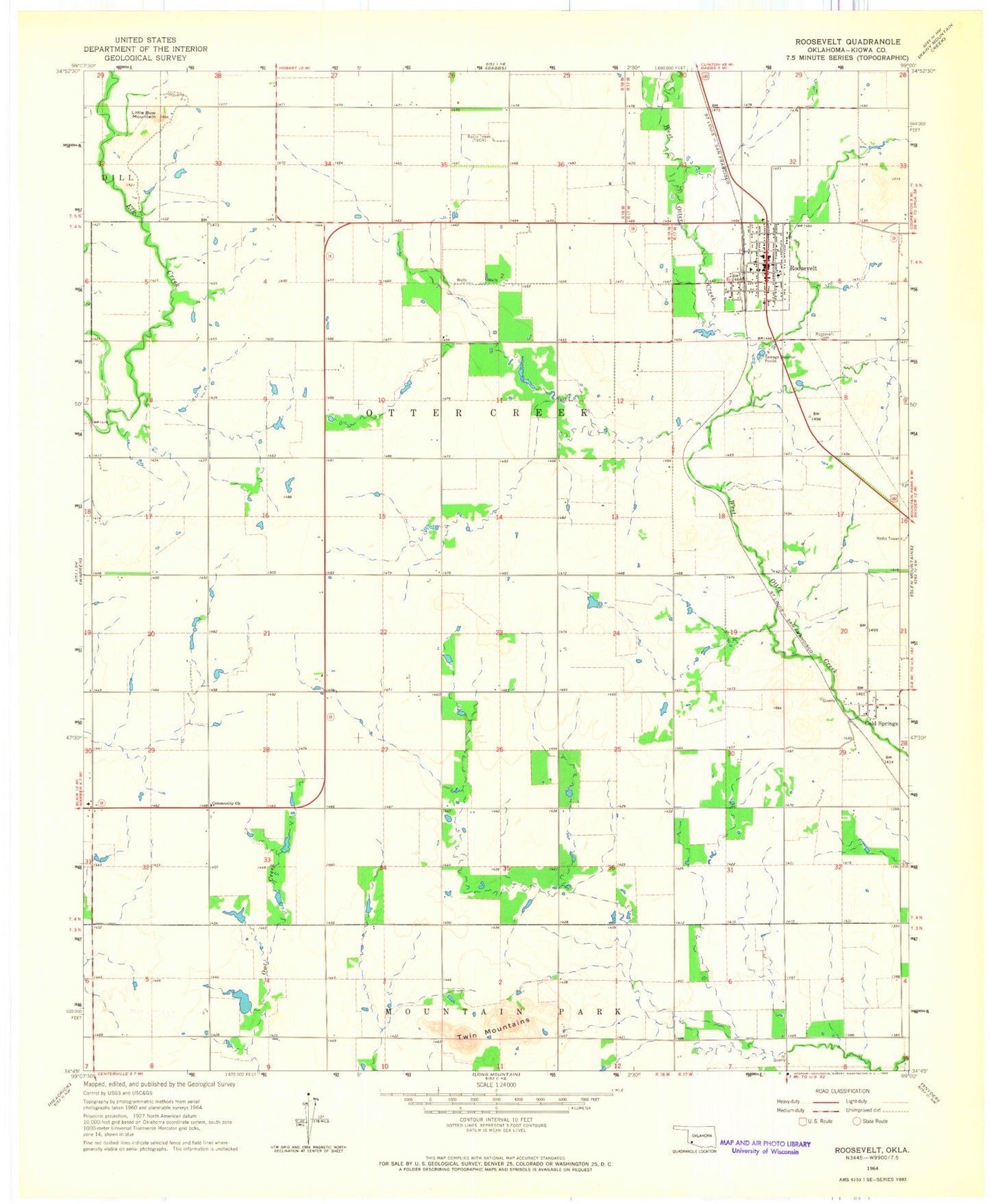 Classic USGS Roosevelt Oklahoma 7.5'x7.5' Topo Map Image