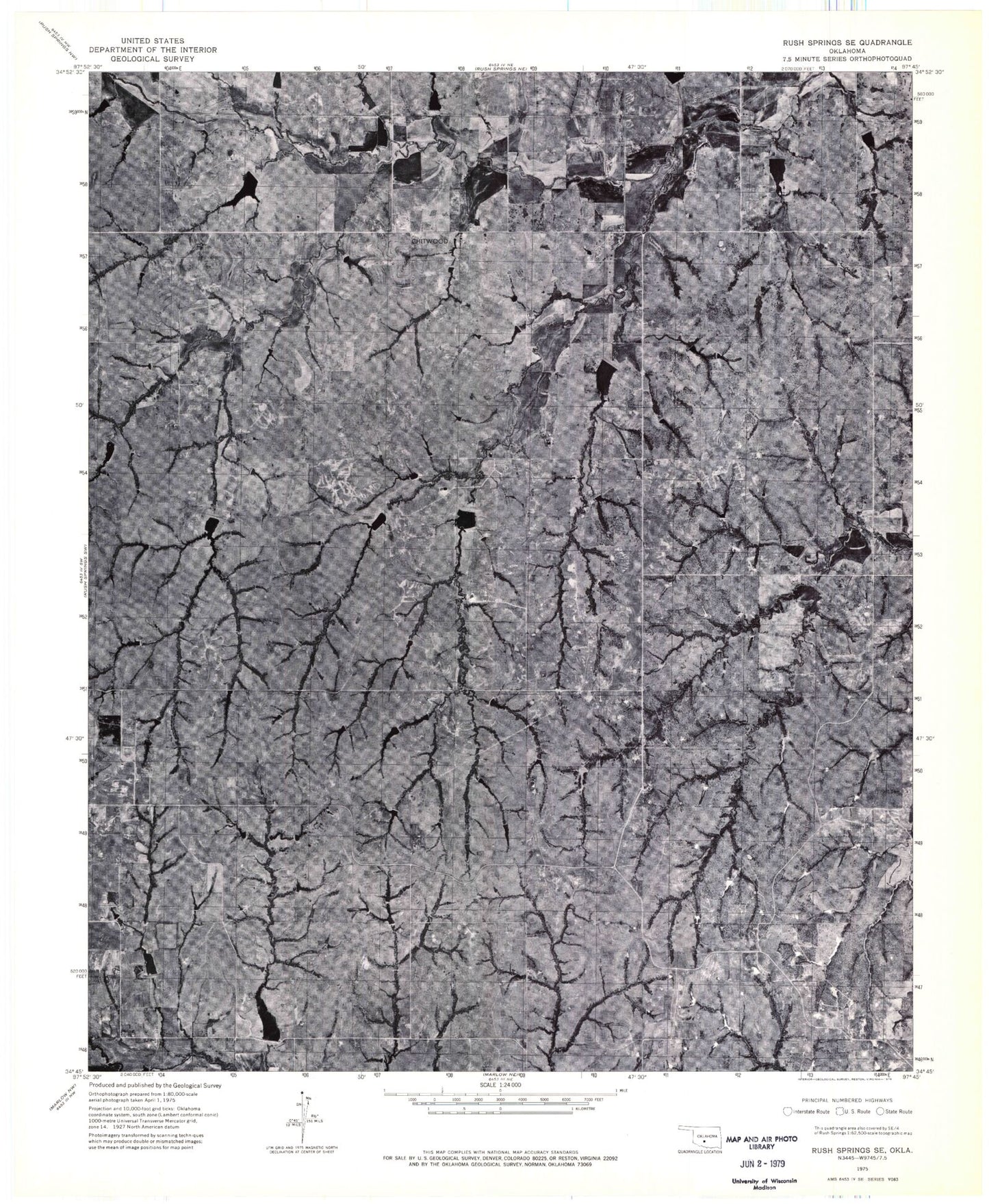 Classic USGS East Roaring Creek Oklahoma 7.5'x7.5' Topo Map Image