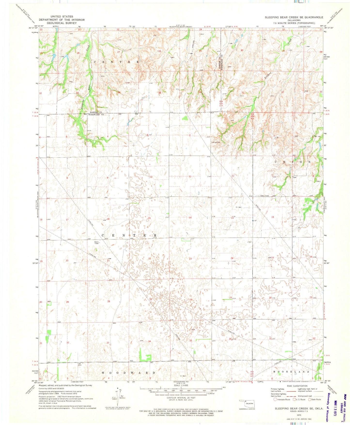 Classic USGS Sleeping Bear Creek SE Oklahoma 7.5'x7.5' Topo Map Image