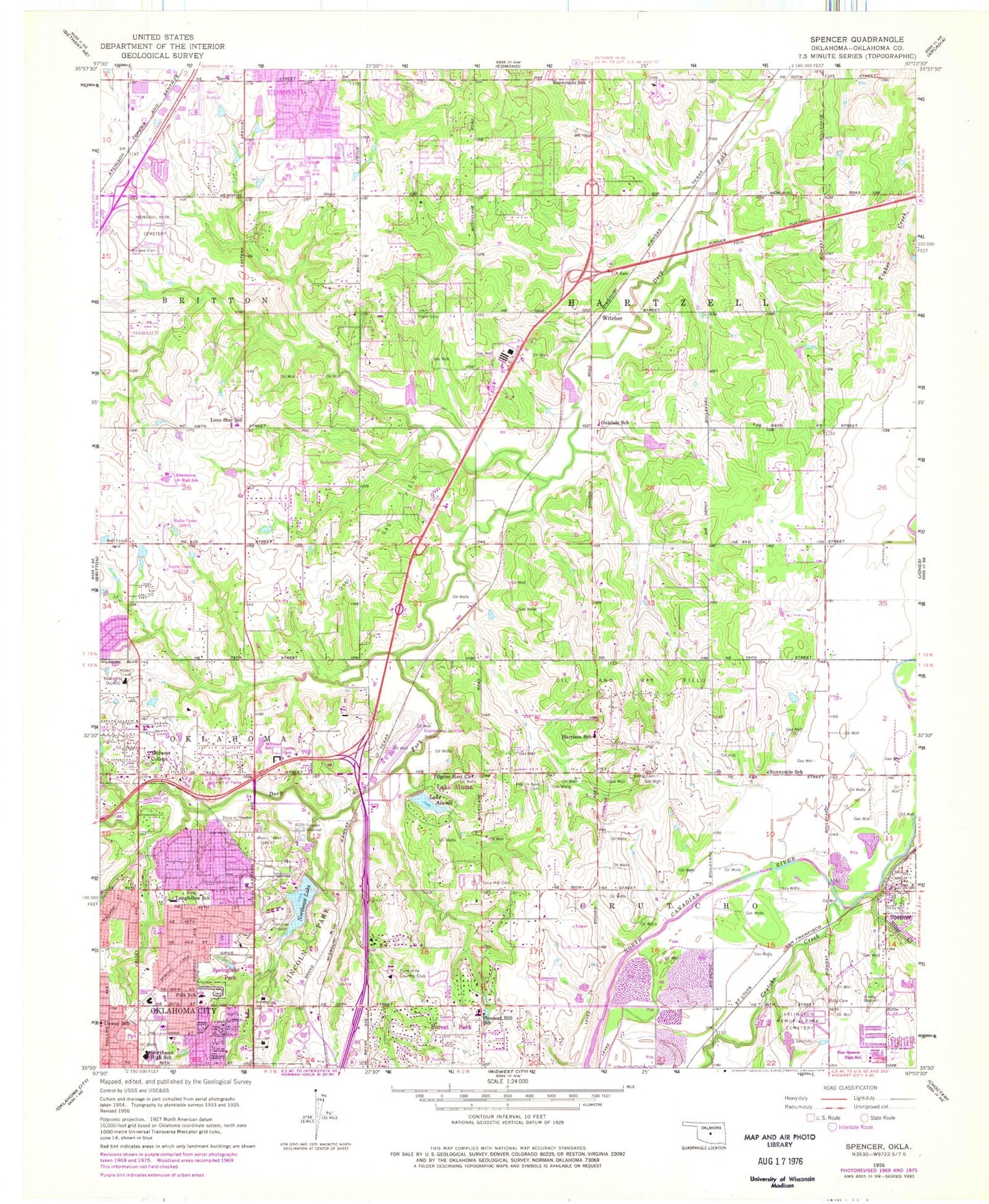Classic USGS Spencer Oklahoma 7.5'x7.5' Topo Map Image