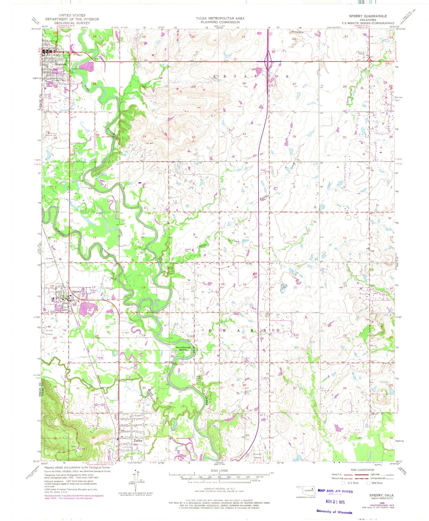 Classic USGS Sperry Oklahoma 7.5'x7.5' Topo Map Image