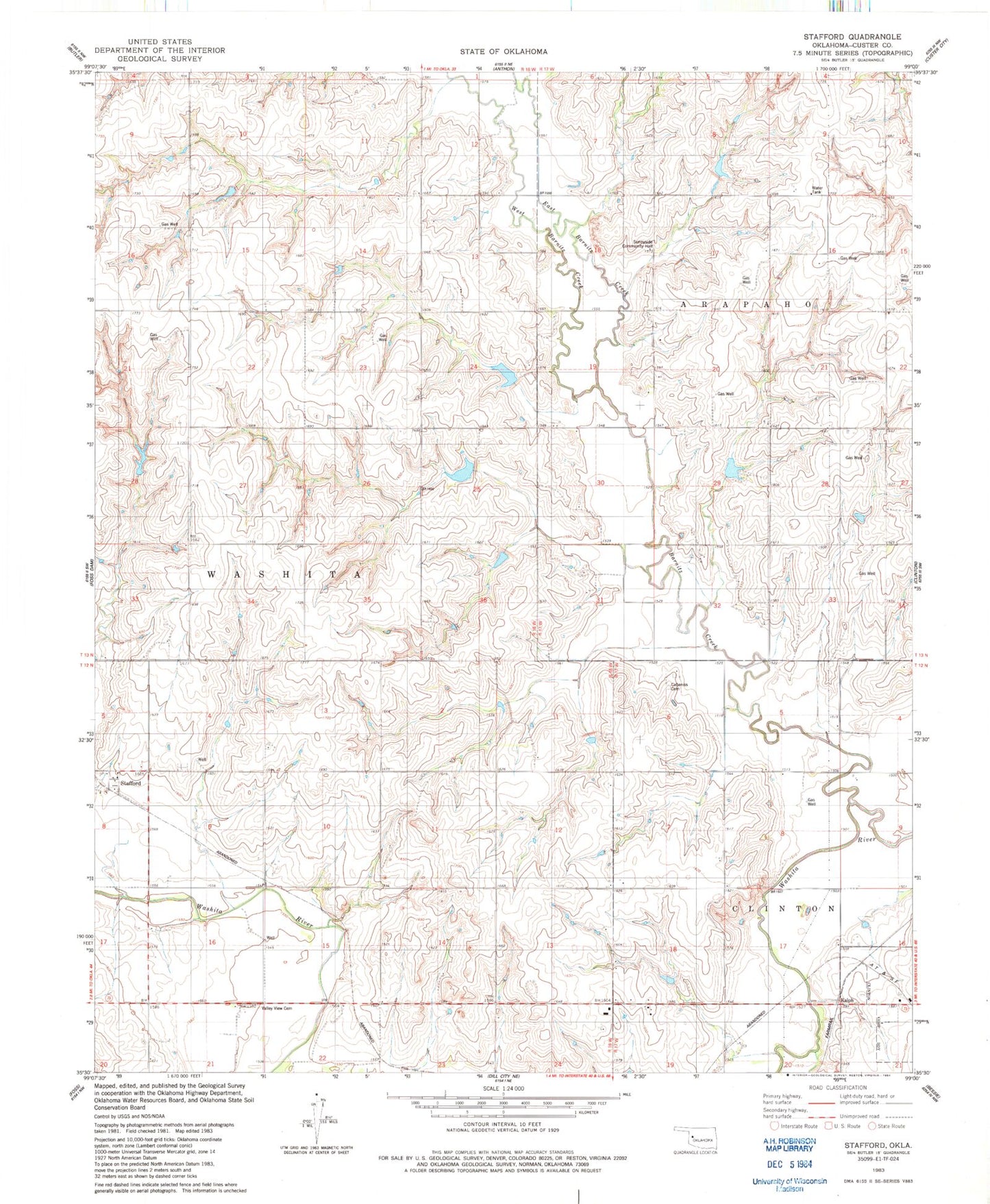 Classic USGS Stafford Oklahoma 7.5'x7.5' Topo Map Image