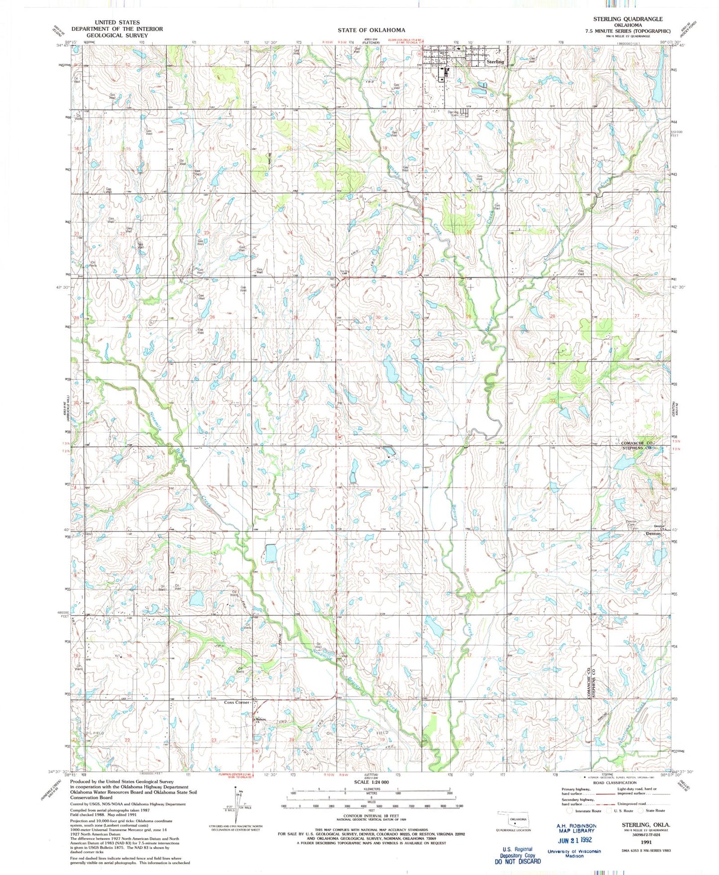 Classic USGS Sterling Oklahoma 7.5'x7.5' Topo Map Image
